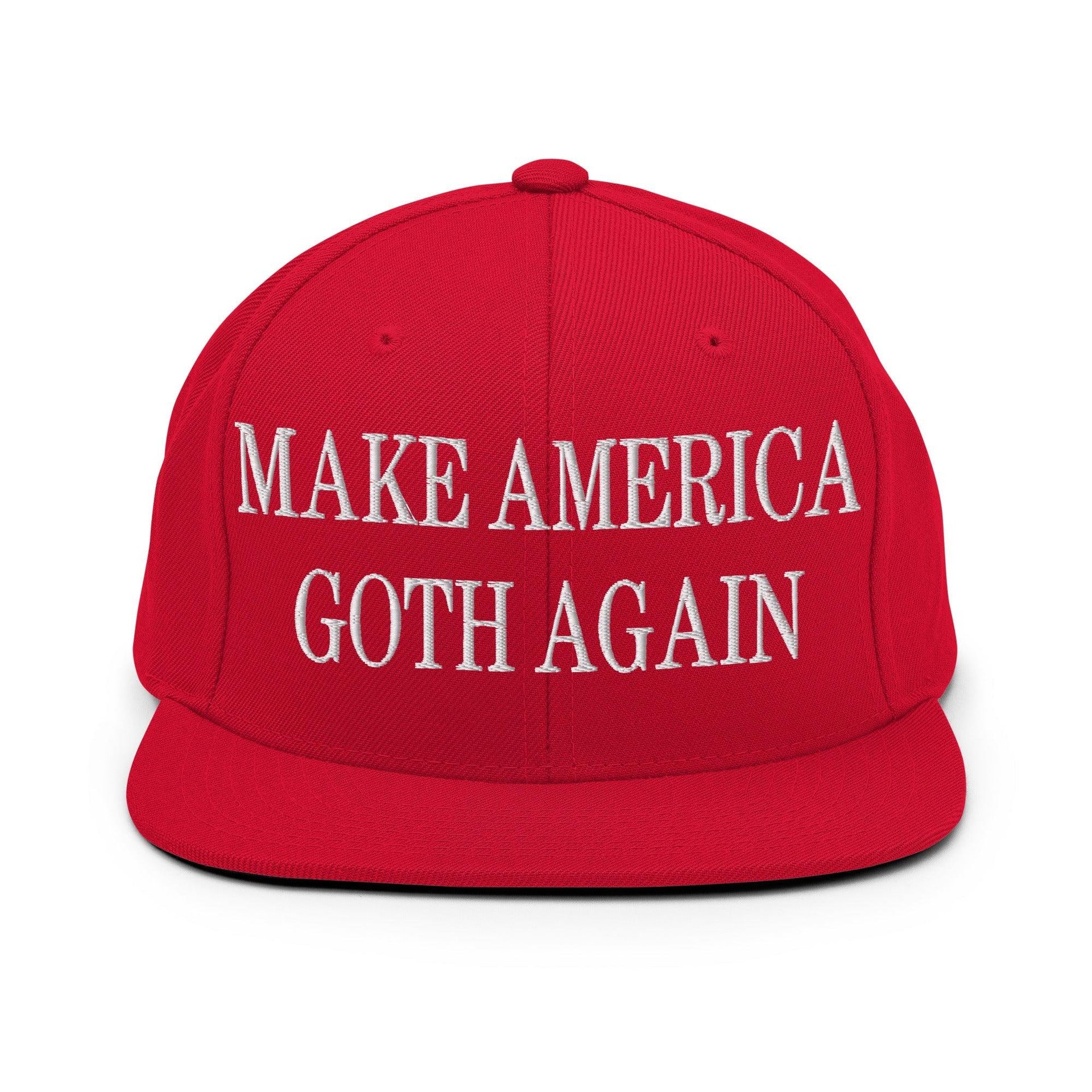 Make Us Goth Again Embroidered Flat Bill Brim Snapback Hat Red Capital Crowns Make Again
