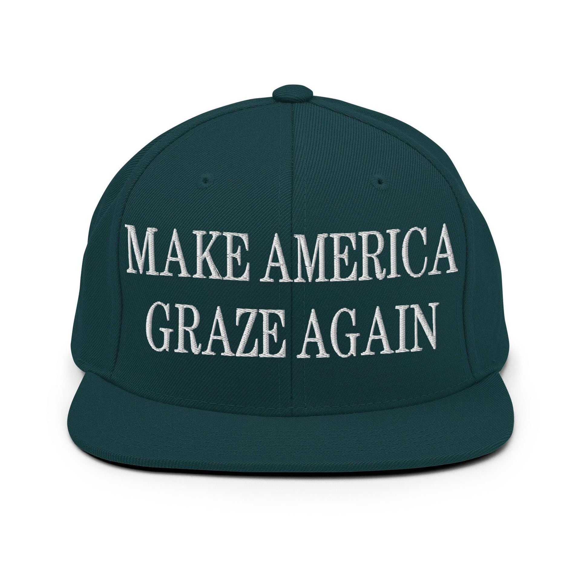 Make It Graze Again Embroidered Flat Bill Brim Snapback Hat Spruce Capital Crowns LADs Make Again Snapback Hats