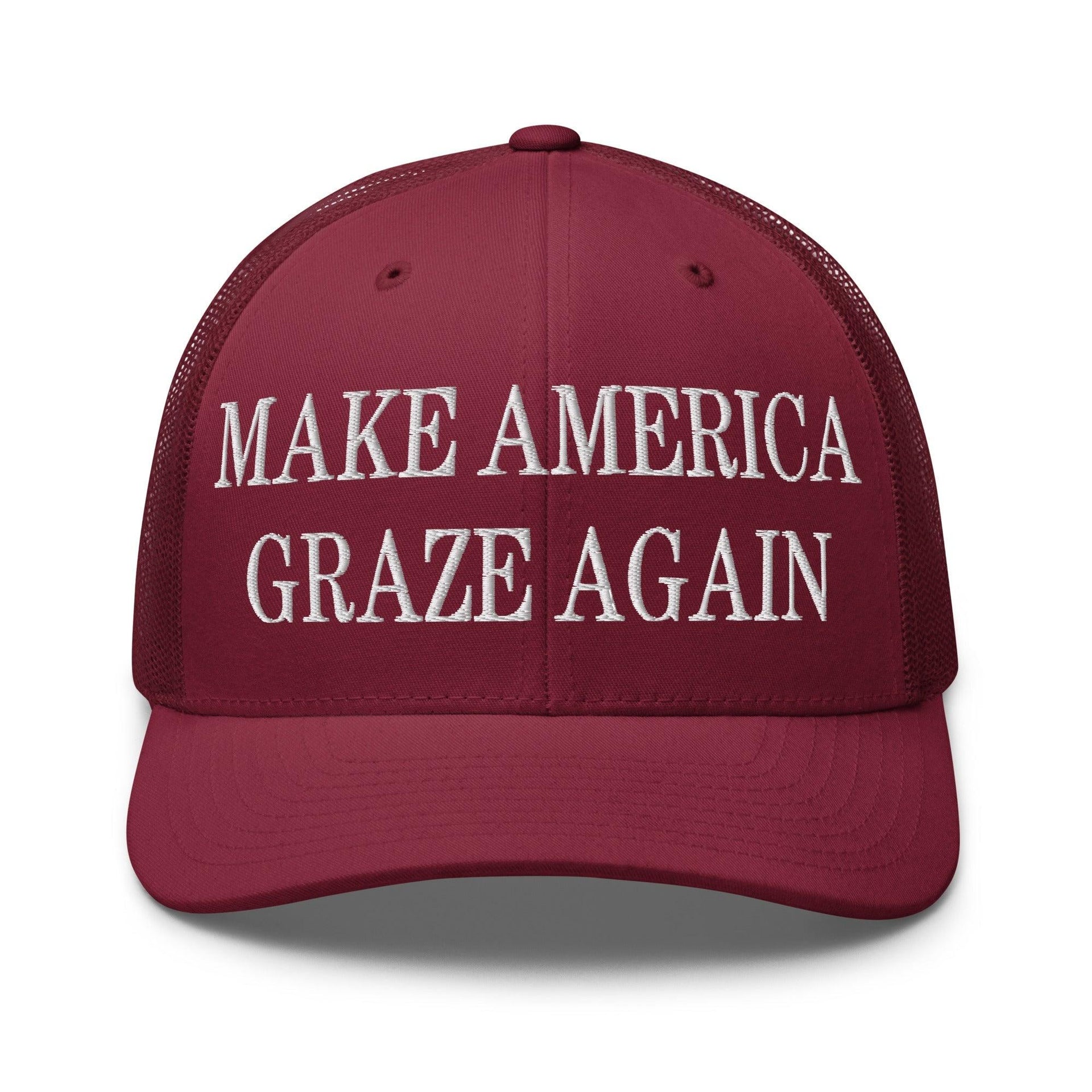 Make Us Graze Again Embroidered Mesh Trucker Hat Cranberry Capital Crowns LADs Make Again Trucker Hats