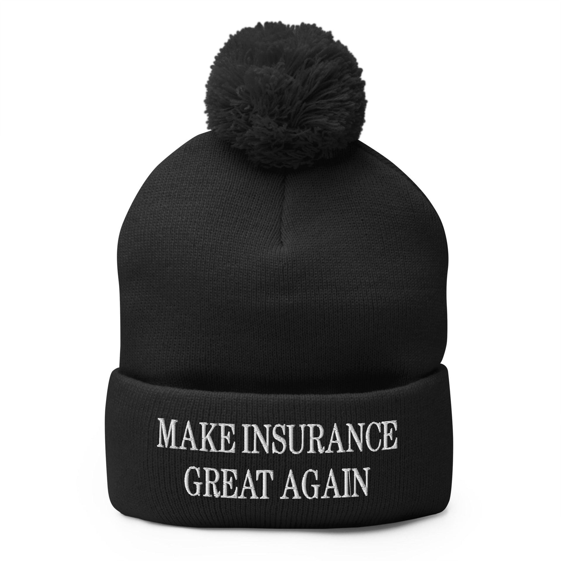 Make It Great Again Embroidered Knit Pom Pom Beanie Black Beanies Capital Crowns Make Again