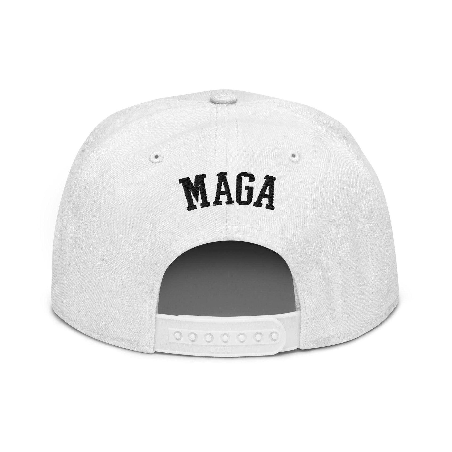Make Us Great Again MAGA Skull Halloween Flat Bill Brim High Crown Snapback Hat Capital Crowns Conservative Halloween LADs Make Again Snapback Hats Trump Halloween White