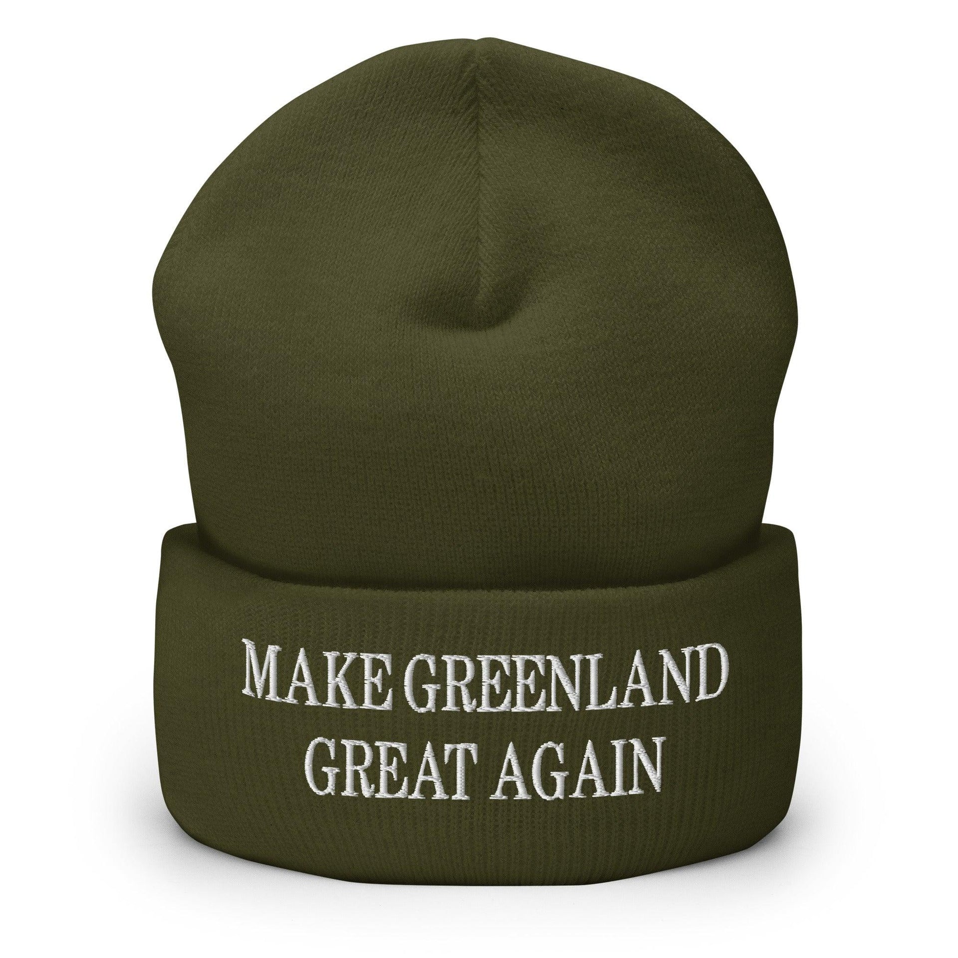 Make Greenland Great Again Embroidered Knit Cuffed Beanie Olive Beanies Capital Crowns Conservative LADs Make Again