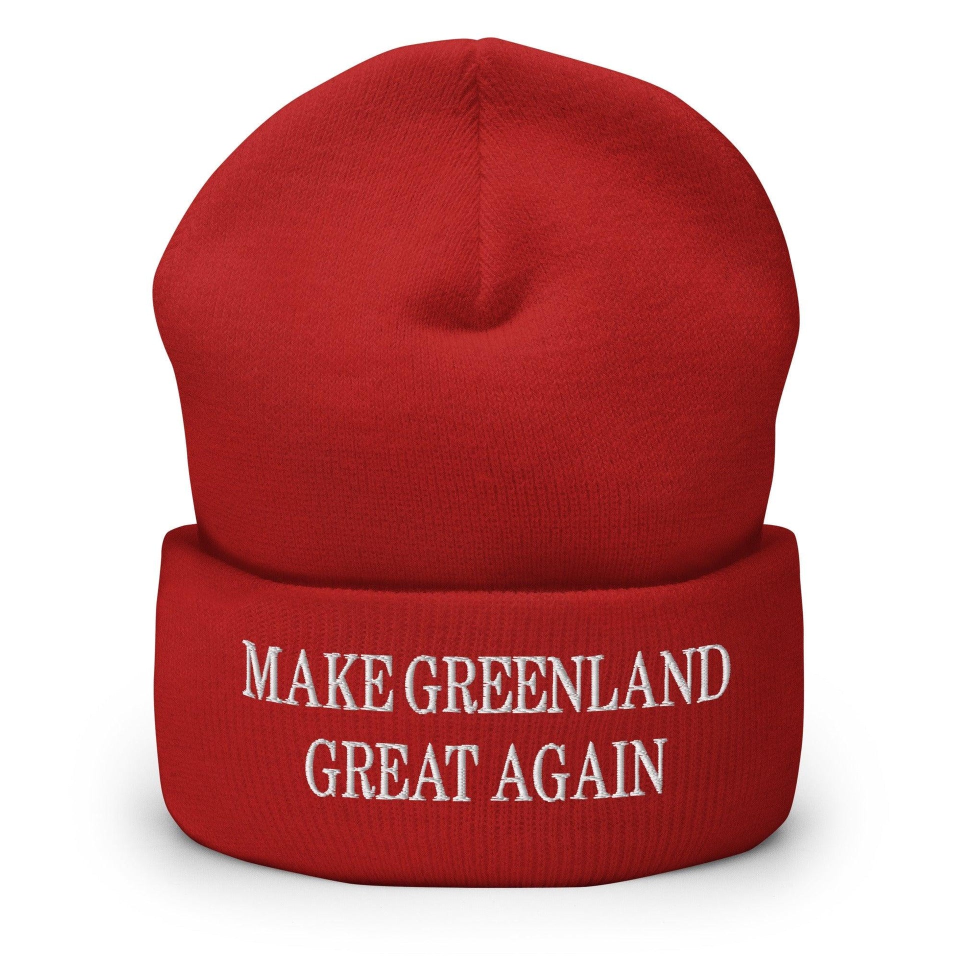 Make Greenland Great Again Embroidered Knit Cuffed Beanie Red Beanies Capital Crowns Conservative LADs Make Again