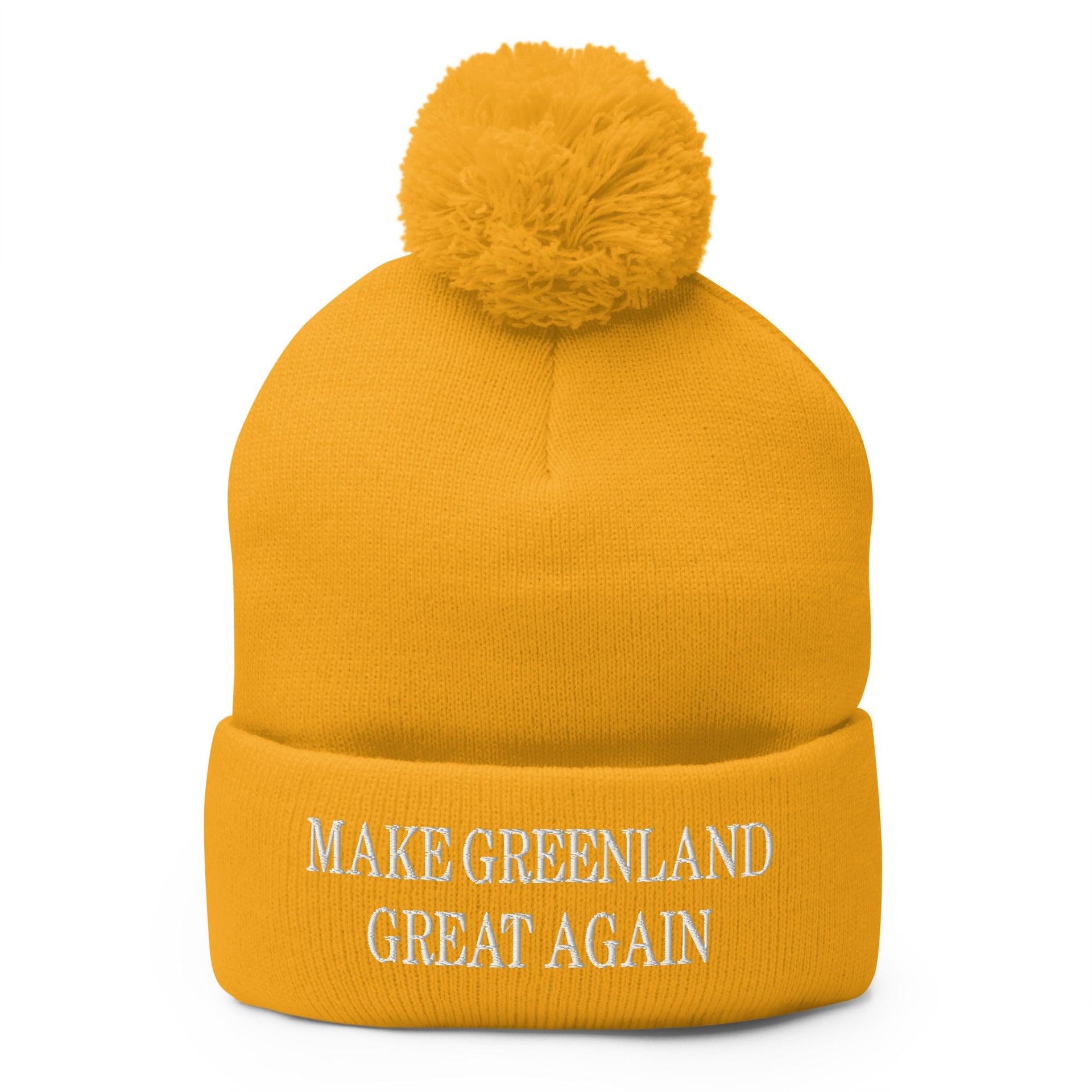 Make Greenland Great Again Embroidered Knit Pom Pom Beanie Gold Beanies Capital Crowns Conservative LADs Make Again