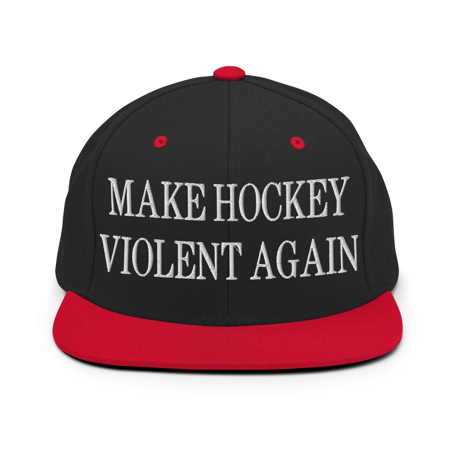 Make Hockey Violent Again Embroidered Flat Bill Brim Snapback Hat Black Red Capital Crowns Make Again
