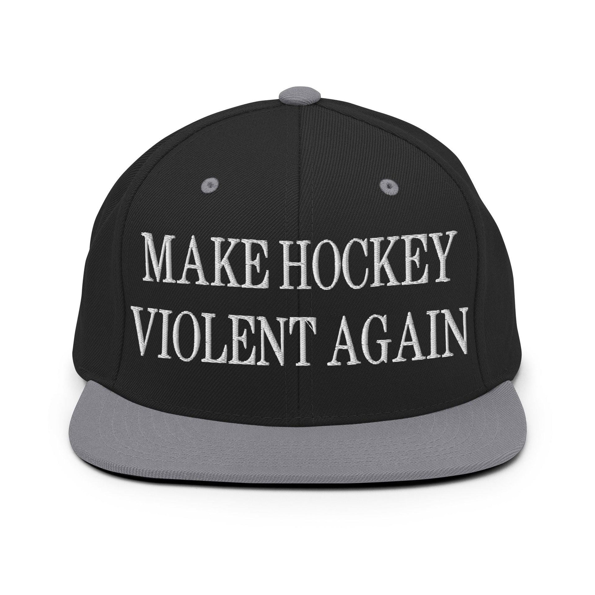 Make Hockey Violent Again Embroidered Flat Bill Brim Snapback Hat Black Silver Capital Crowns Make Again
