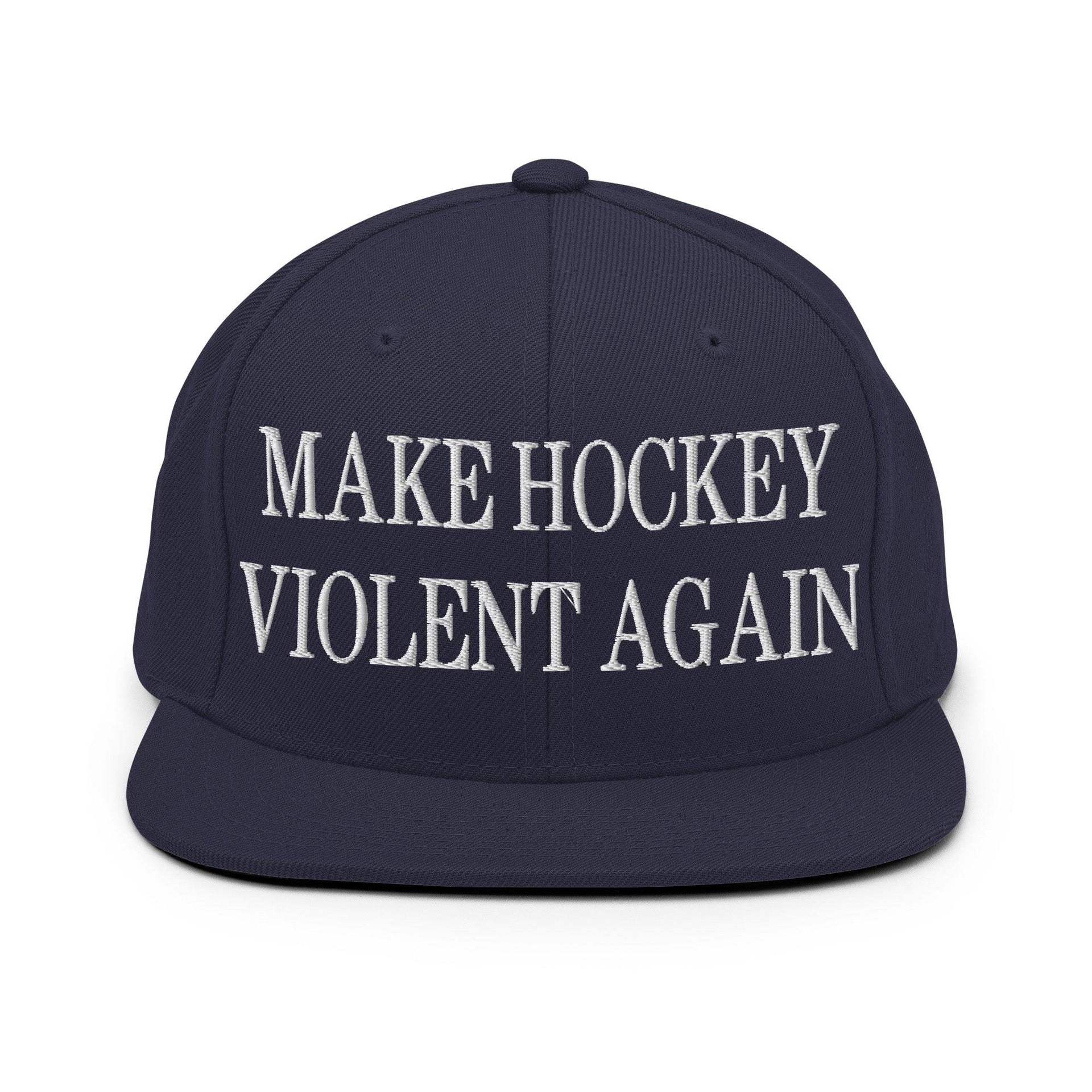 Make Hockey Violent Again Embroidered Flat Bill Brim Snapback Hat Navy Capital Crowns Make Again