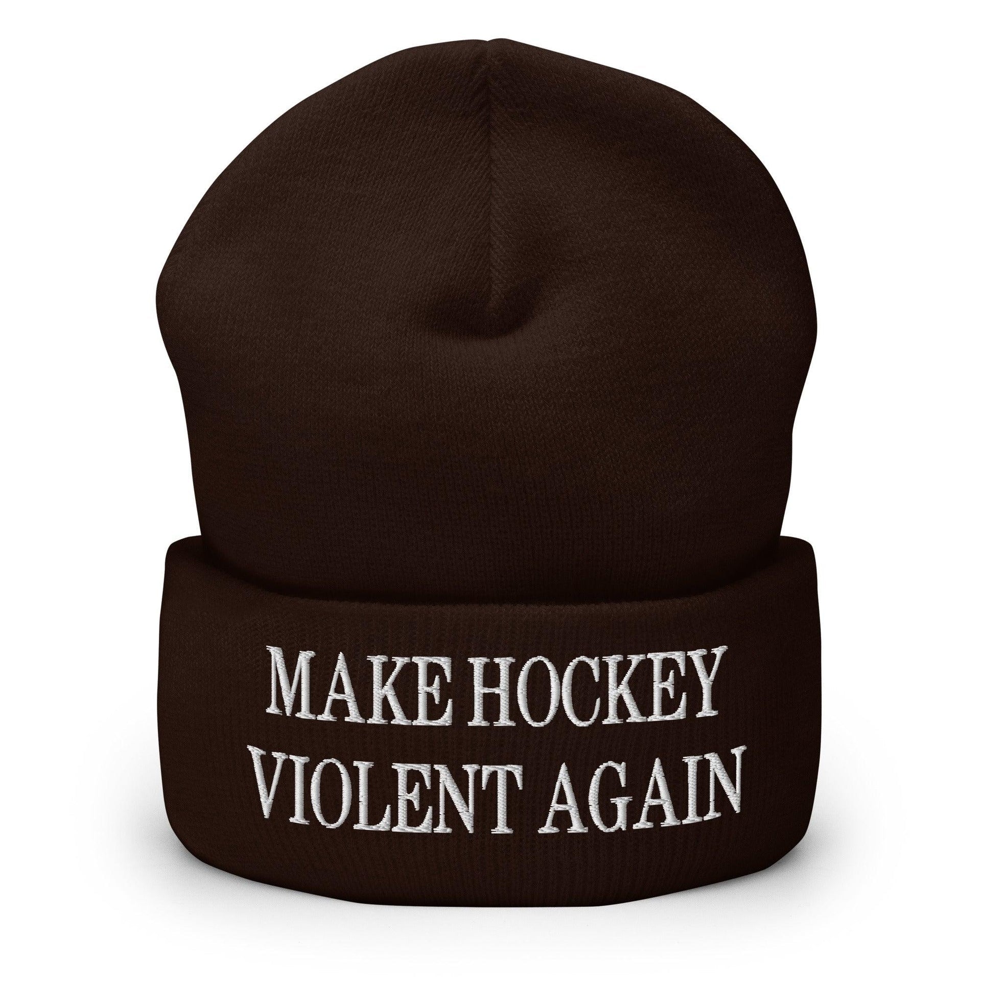 Make Hockey Violent Again Embroidered Knit Cuffed Beanie Brown Beanies Capital Crowns LADs Make Again