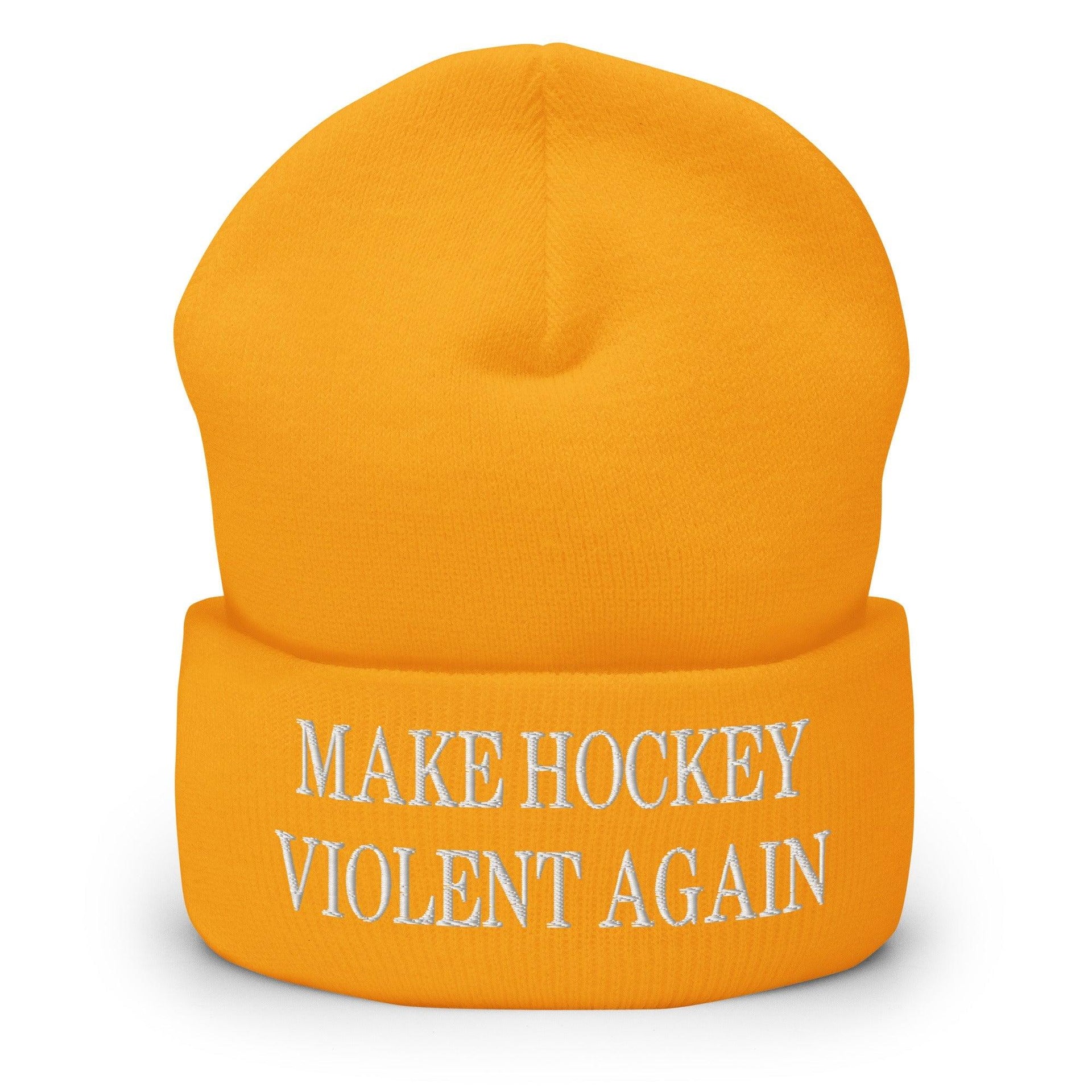 Make Hockey Violent Again Embroidered Knit Cuffed Beanie Gold Beanies Capital Crowns LADs Make Again