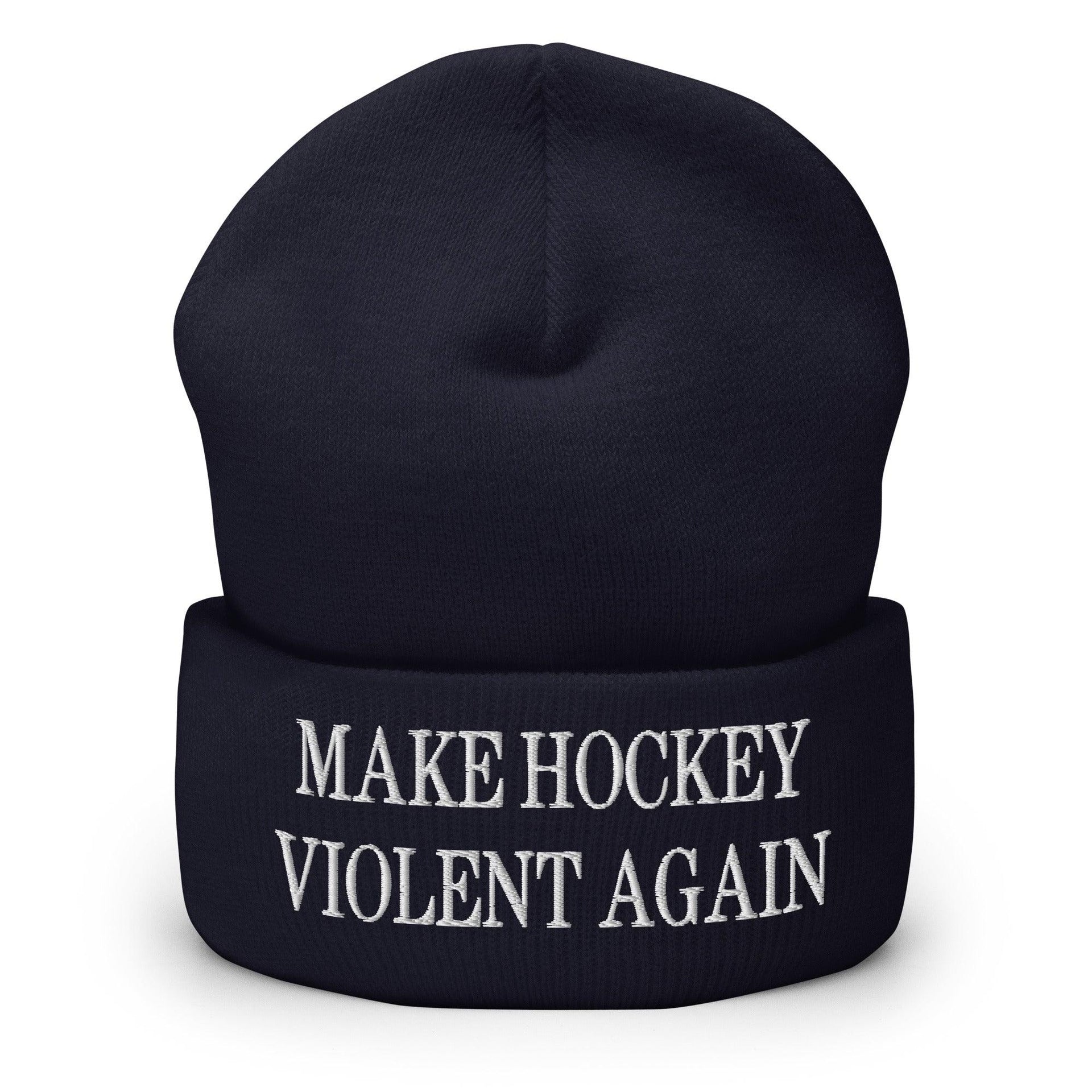 Make Hockey Violent Again Embroidered Knit Cuffed Beanie Navy Beanies Capital Crowns LADs Make Again