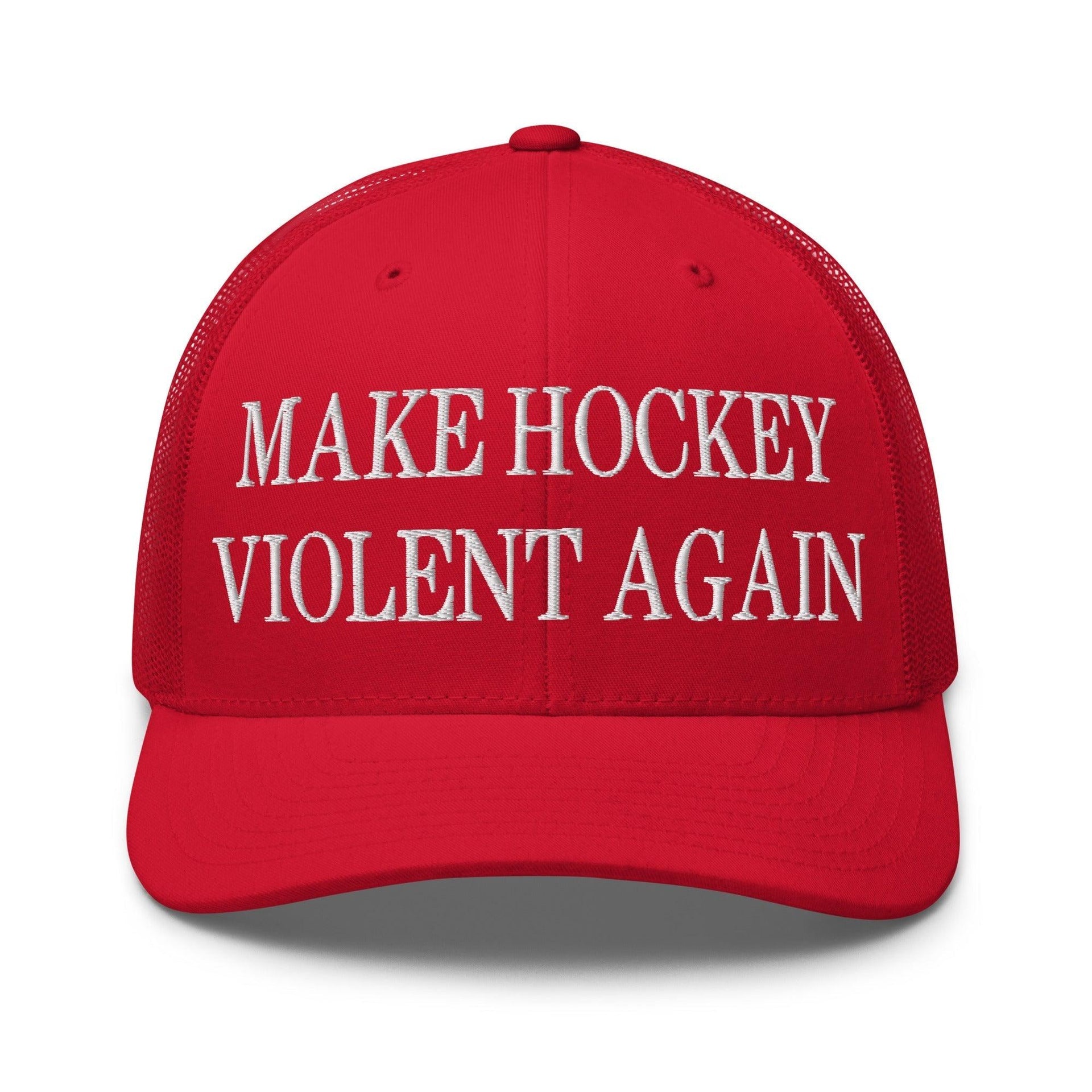 Make Hockey Violent Again Embroidered Mesh Trucker Hat Red Capital Crowns Make Again Trucker Hats