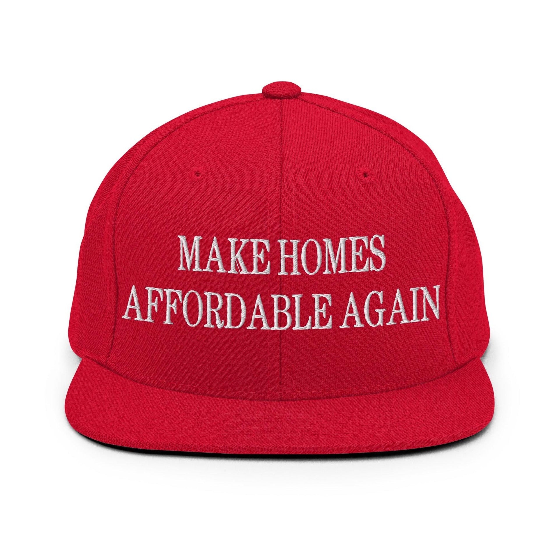 Make Homes Affordable Again Embroidered Flat Bill Brim Snapback Hat Red Capital Crowns Make Again