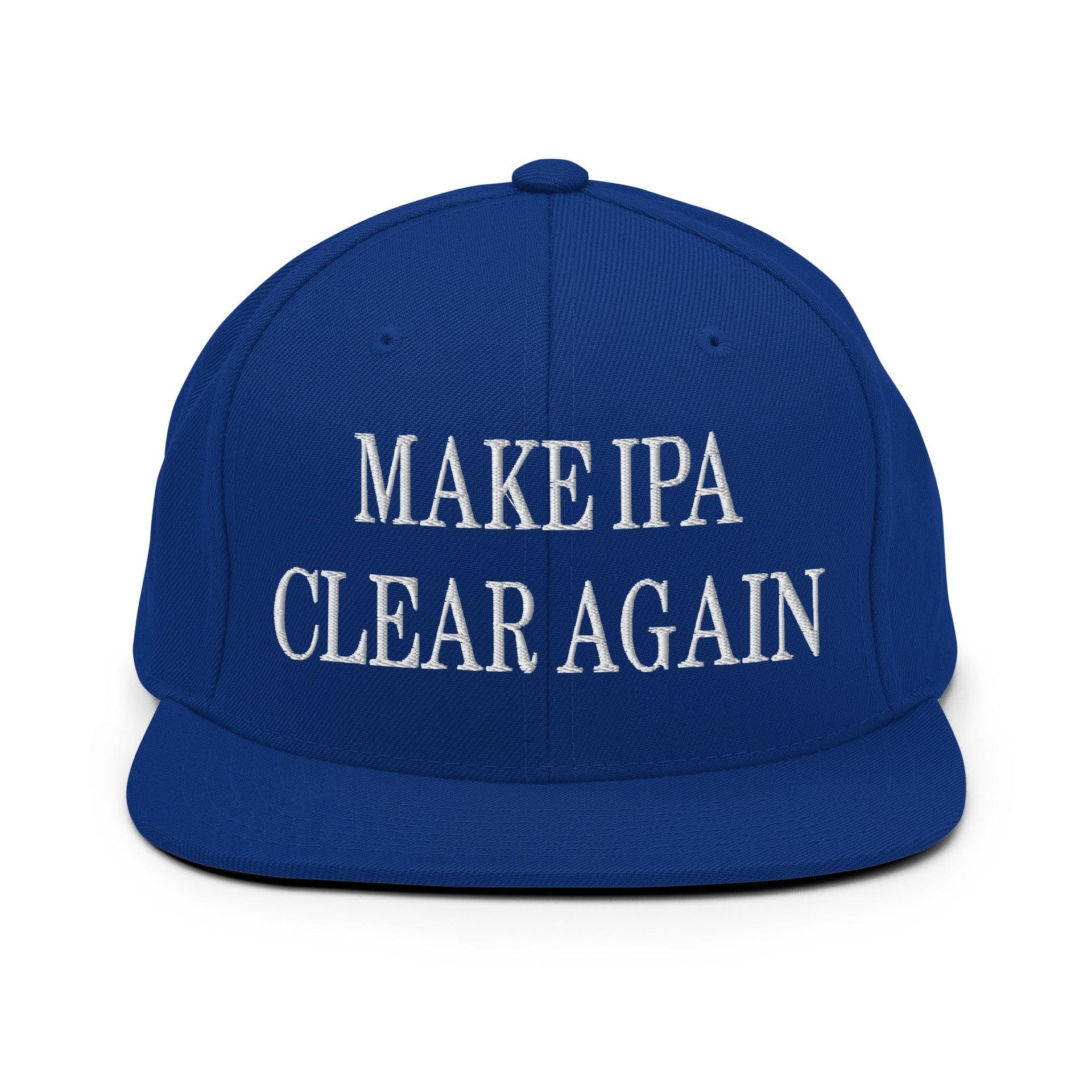 Make IPA Clear Again Embroidered Flat Bill Brim Snapback Hat Royal Blue Capital Crowns Make Again Snapback Hats