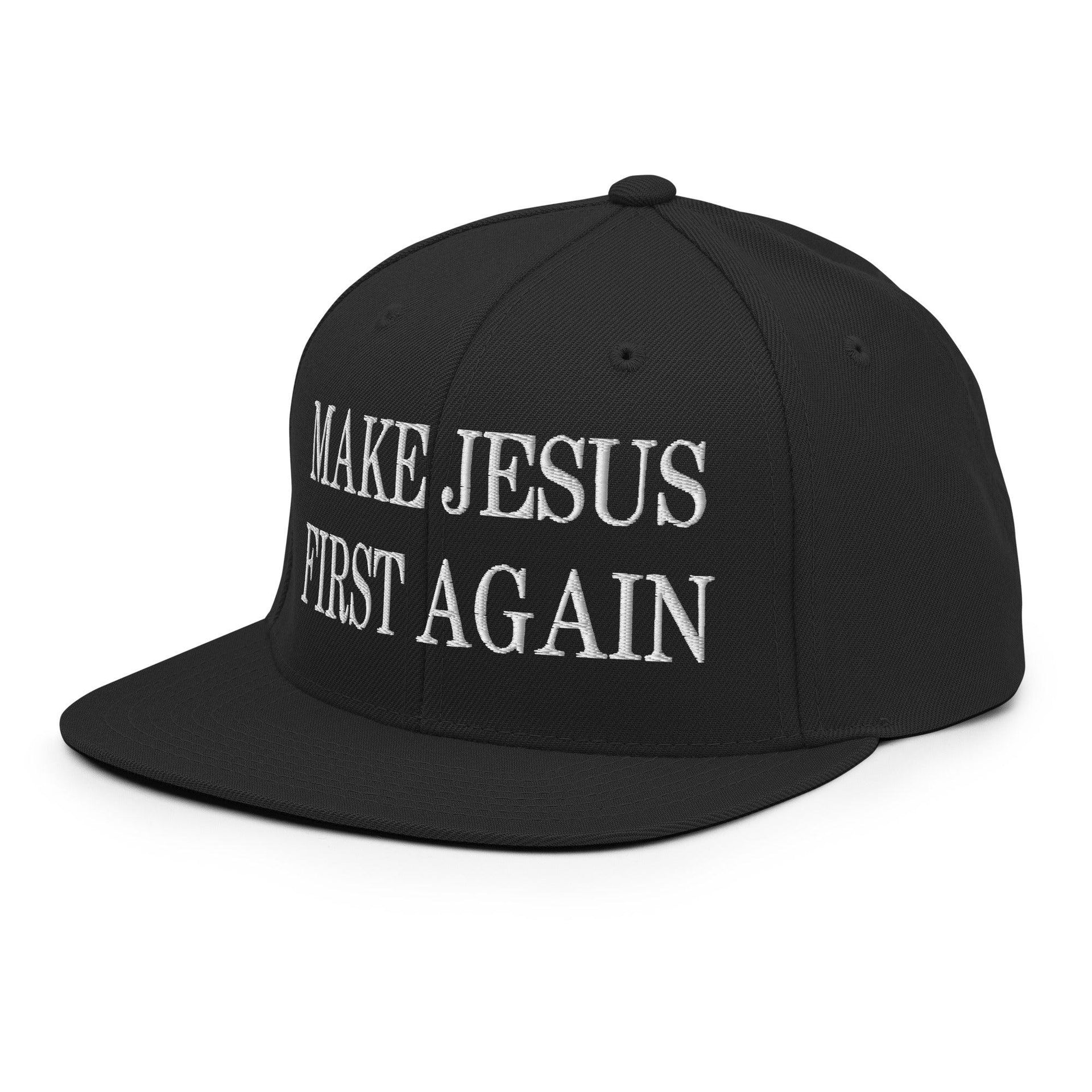 Make Jesus First Again Embroidered Flat Bill Brim Snapback Hat Capital Crowns LADs Religious Snapback Hats