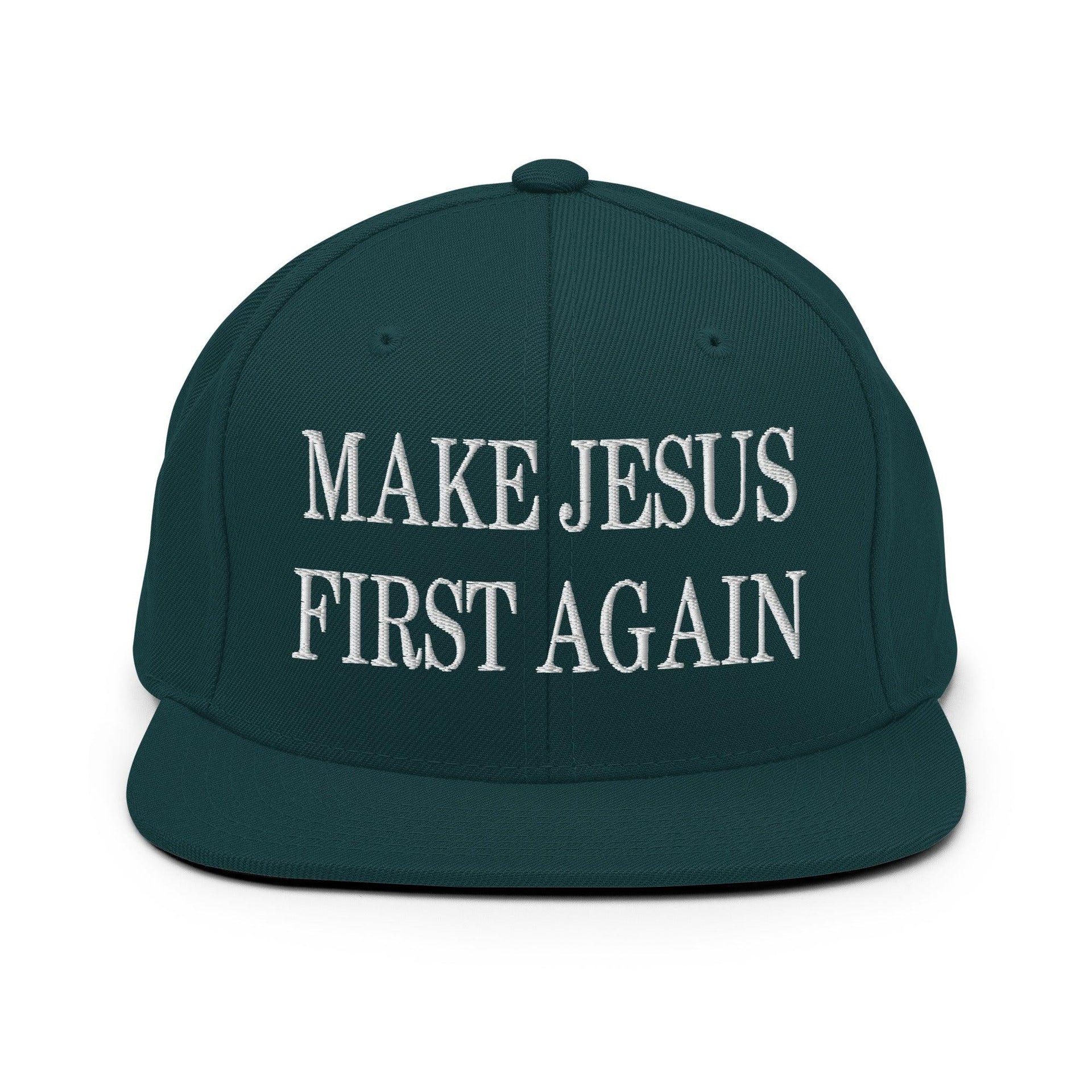 Make Jesus First Again Embroidered Flat Bill Brim Snapback Hat Spruce Capital Crowns LADs Religious Snapback Hats