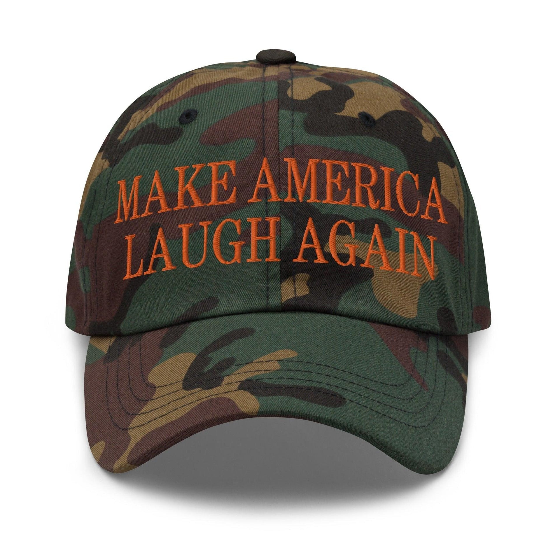 Make Us Laugh Again Dad Hat Green Camo Capital Crowns Dad Hats LADs Liberal Make Again