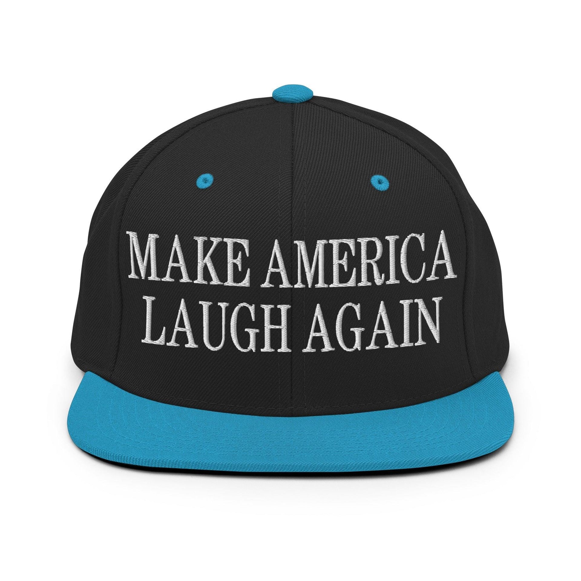 Make Us Laugh Again Flat Bill Brim Snapback Hat Black Teal Capital Crowns LADs Liberal Make Again Snapback Hats