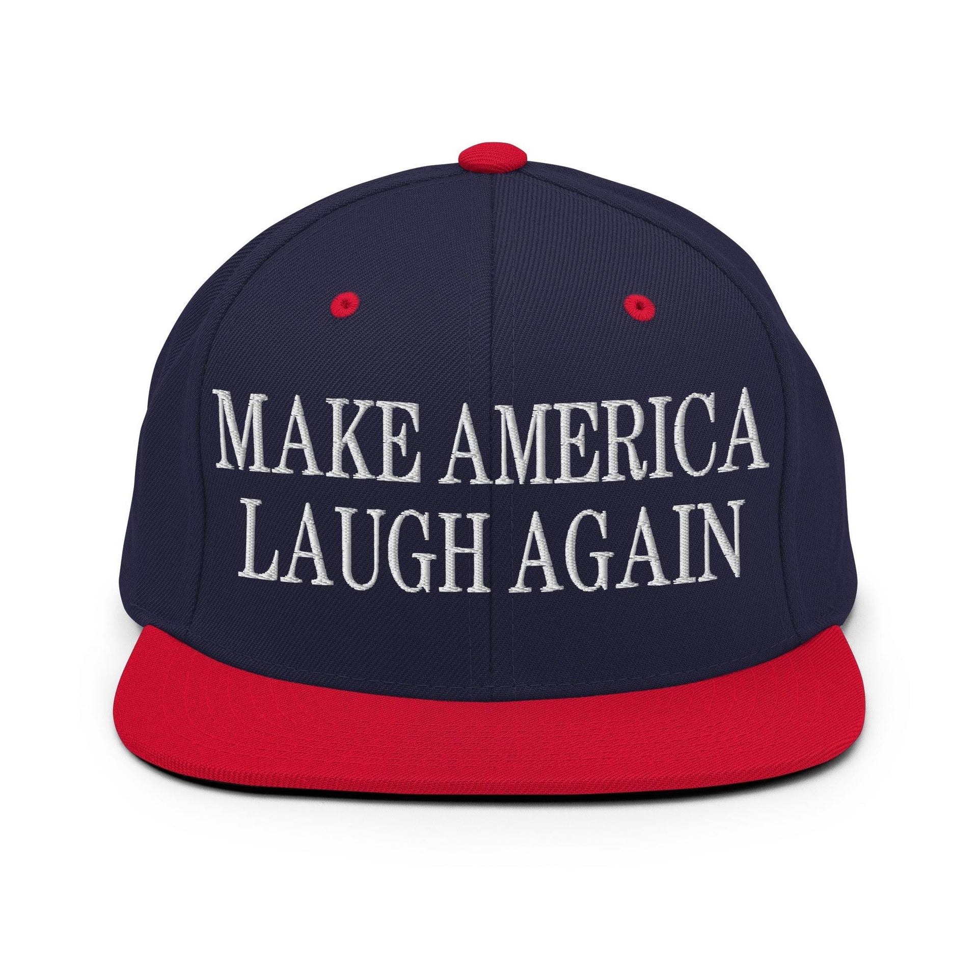 Make Us Laugh Again Flat Bill Brim Snapback Hat Navy Red Capital Crowns LADs Liberal Make Again Snapback Hats