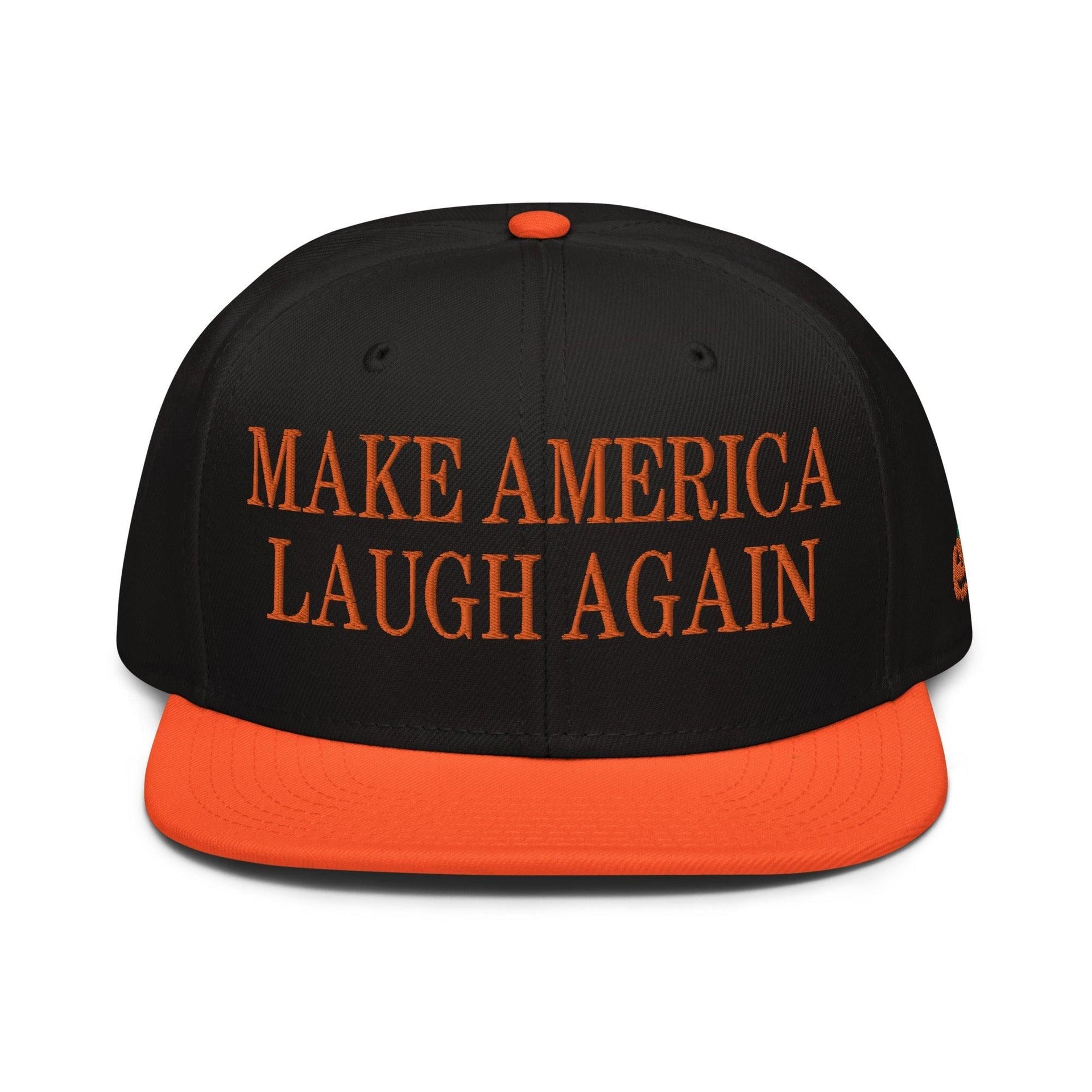 Make Us Laugh Again MALA Halloween Embroidered Flat Bill Brim High Crown Snapback Hat Orange Black Black Capital Crowns Harris Halloween LADs Liberal Make Again Snapback Hats