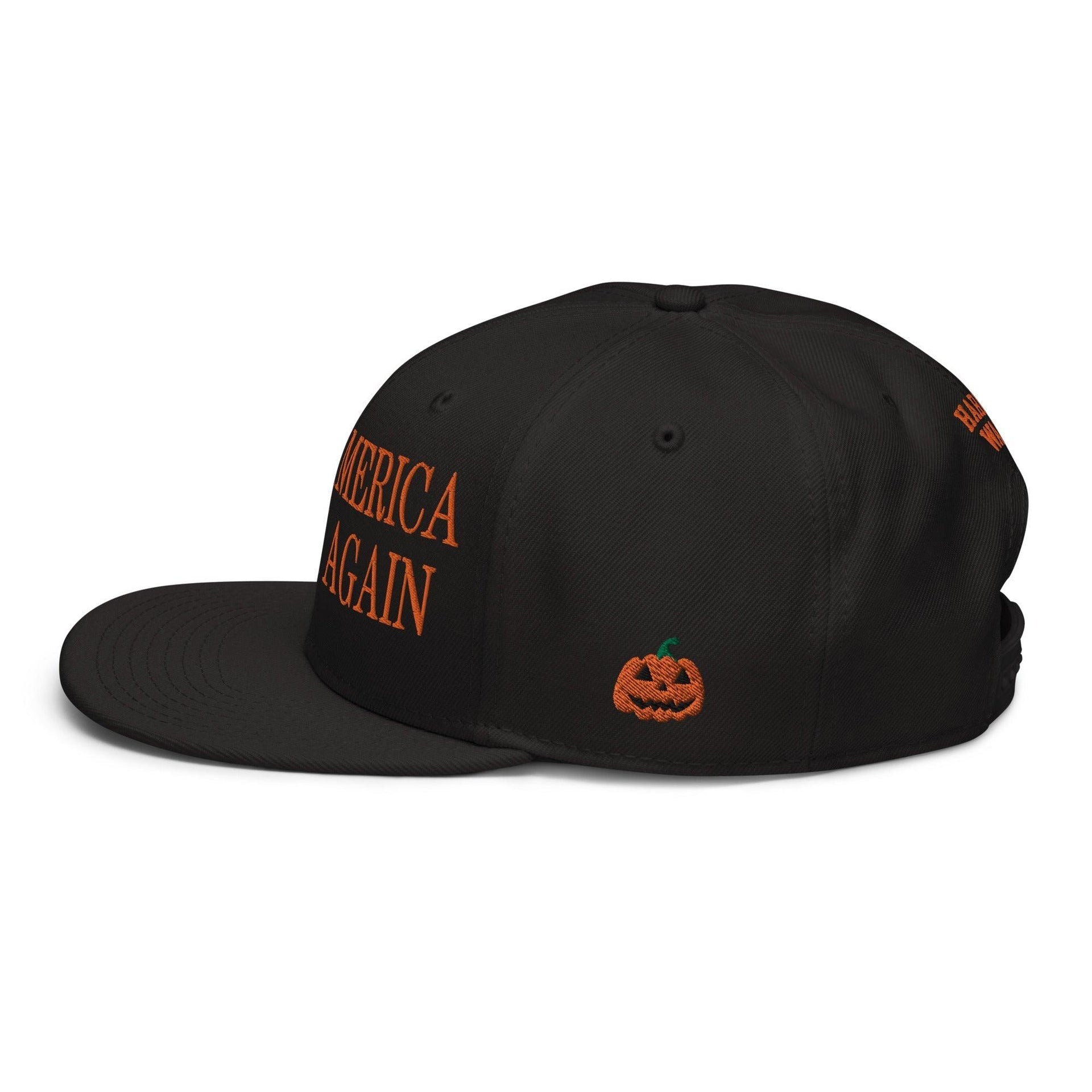 Make Us Laugh Again MALA Halloween Embroidered Flat Bill Brim High Crown Snapback Hat Capital Crowns Harris Halloween LADs Liberal Make Again Snapback Hats