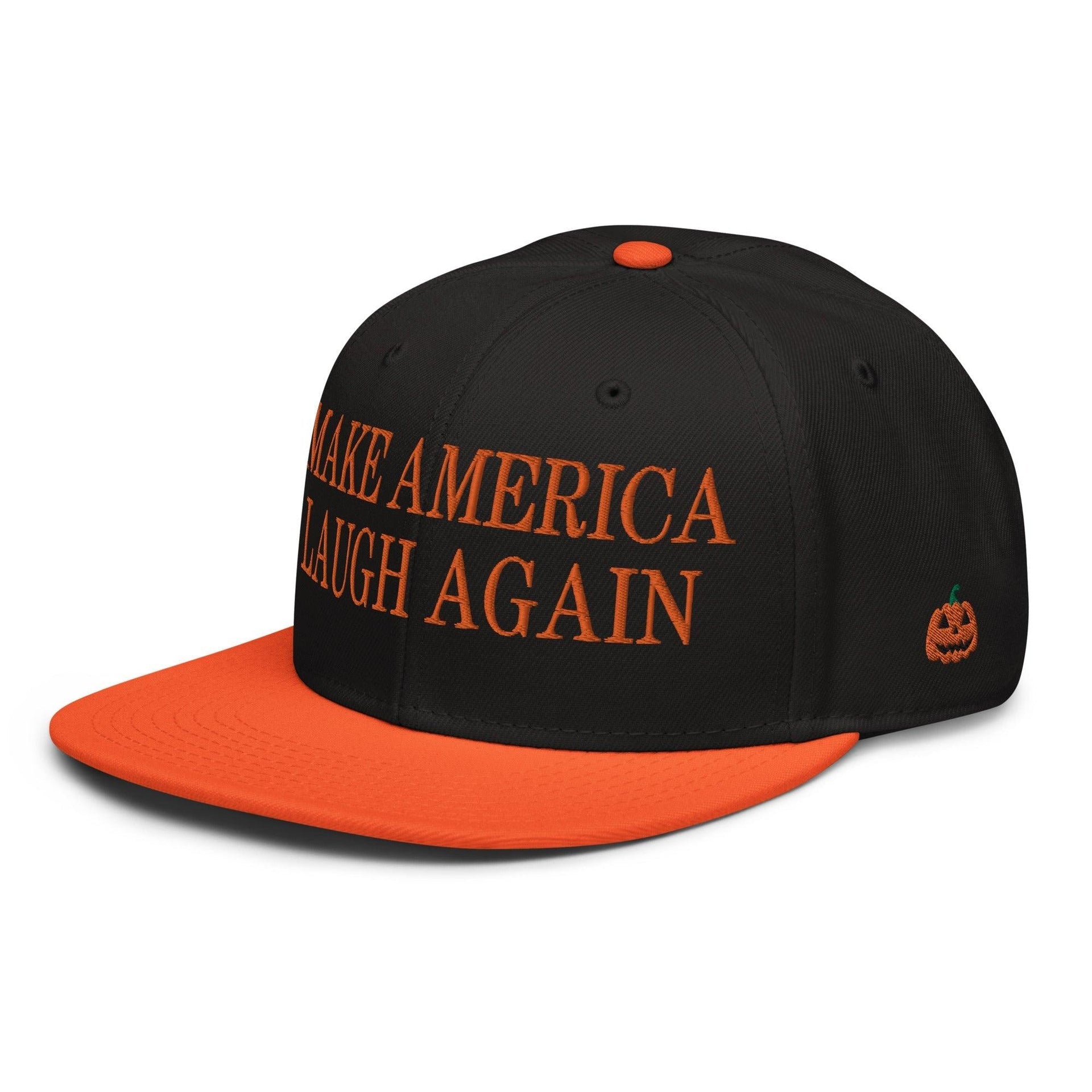 Make Us Laugh Again MALA Halloween Embroidered Flat Bill Brim High Crown Snapback Hat Capital Crowns Harris Halloween LADs Liberal Make Again Snapback Hats