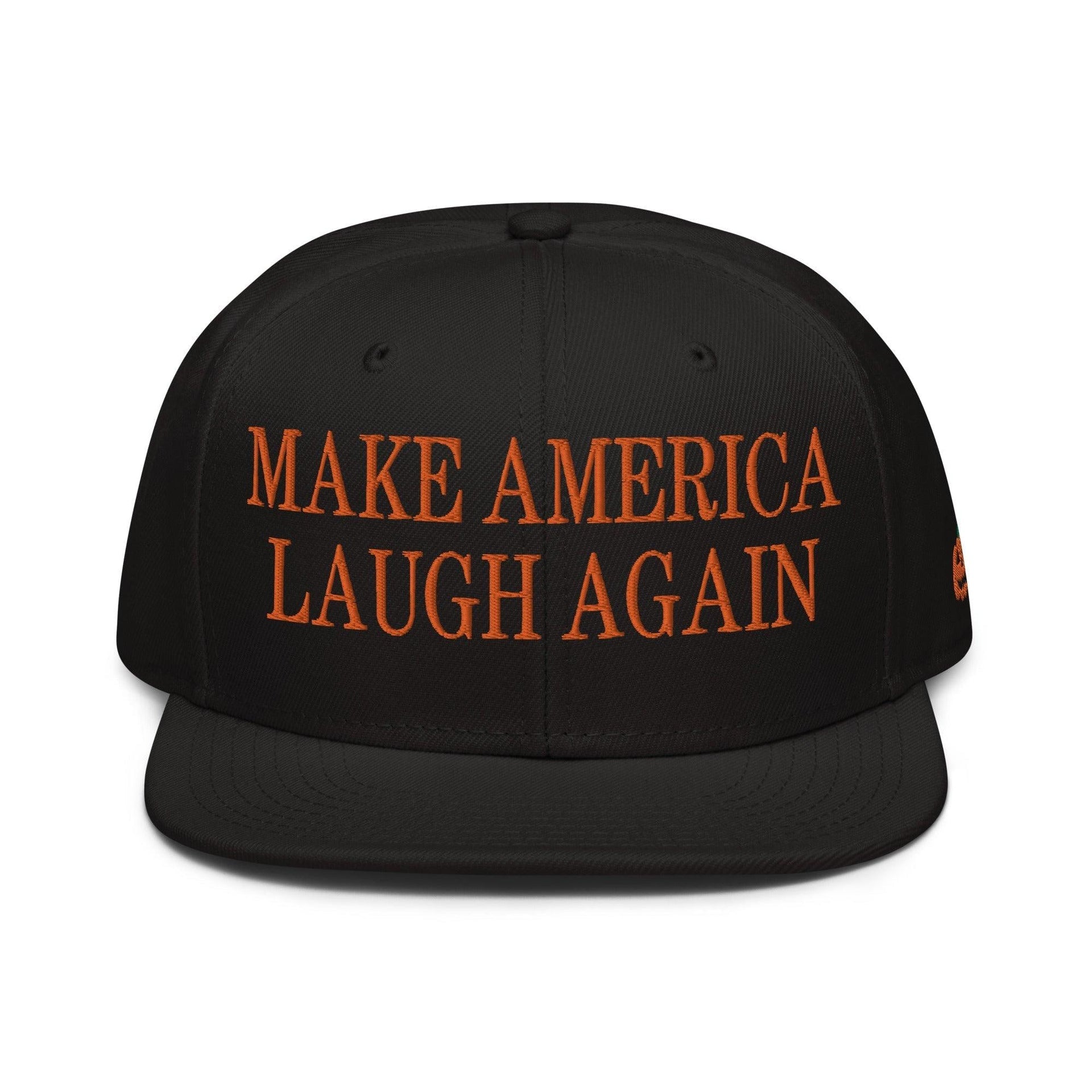 Make Us Laugh Again MALA Halloween Embroidered Flat Bill Brim High Crown Snapback Hat Black Capital Crowns Harris Halloween LADs Liberal Make Again Snapback Hats