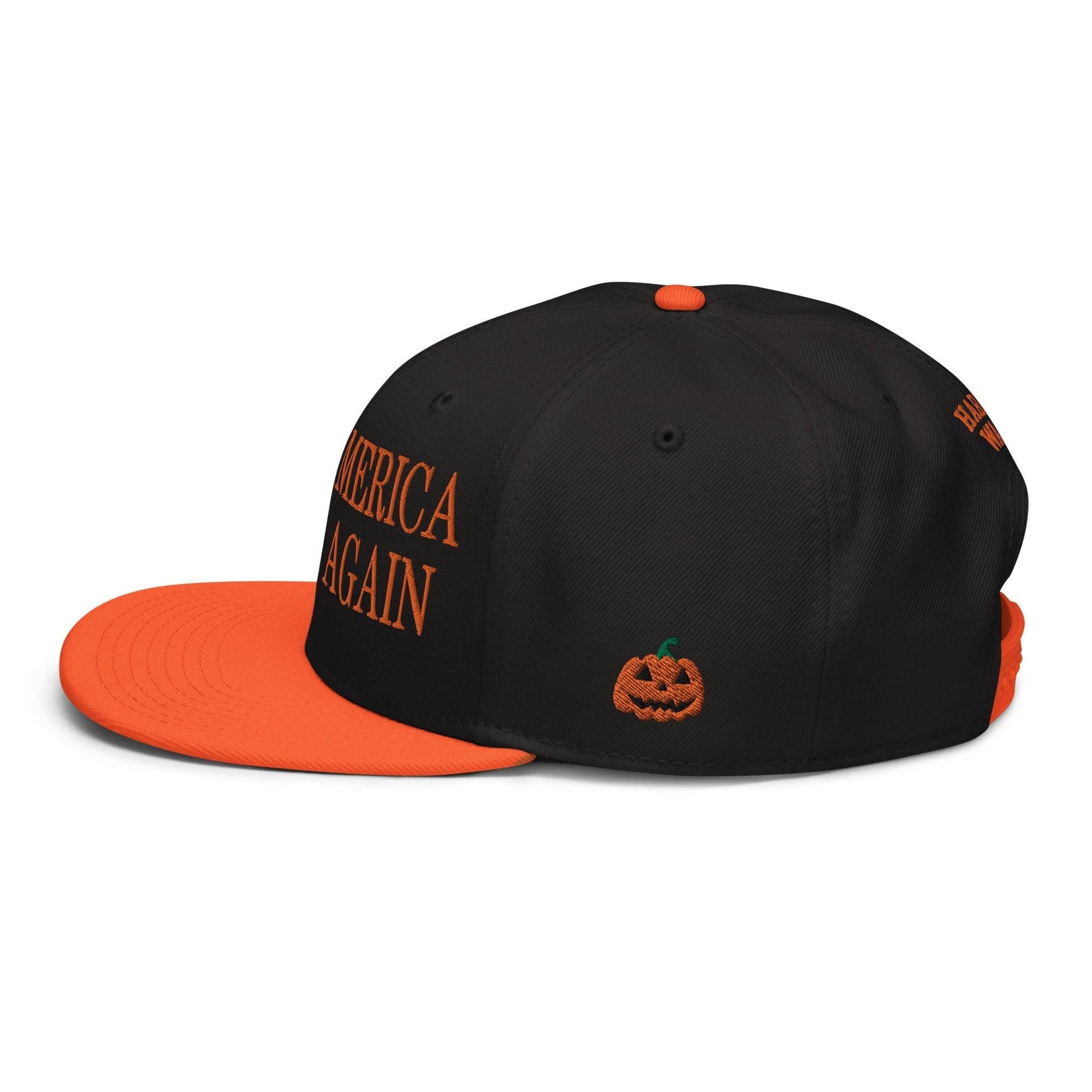 Make Us Laugh Again MALA Halloween Embroidered Flat Bill Brim High Crown Snapback Hat Capital Crowns Harris Halloween LADs Liberal Make Again Snapback Hats