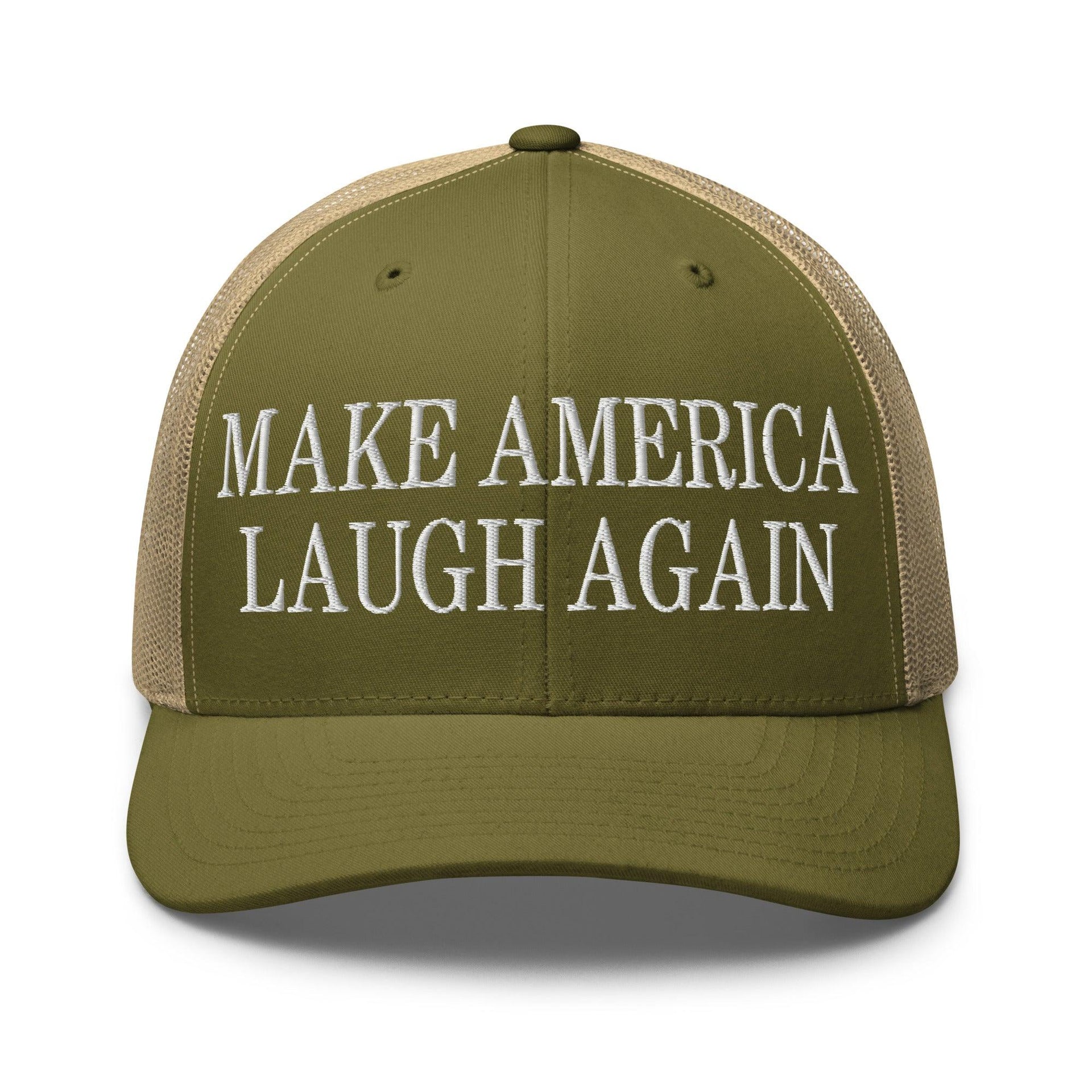 Make Us Laugh Again Mesh Trucker Hat Moss Khaki Capital Crowns LADs Liberal Make Again Trucker Hats
