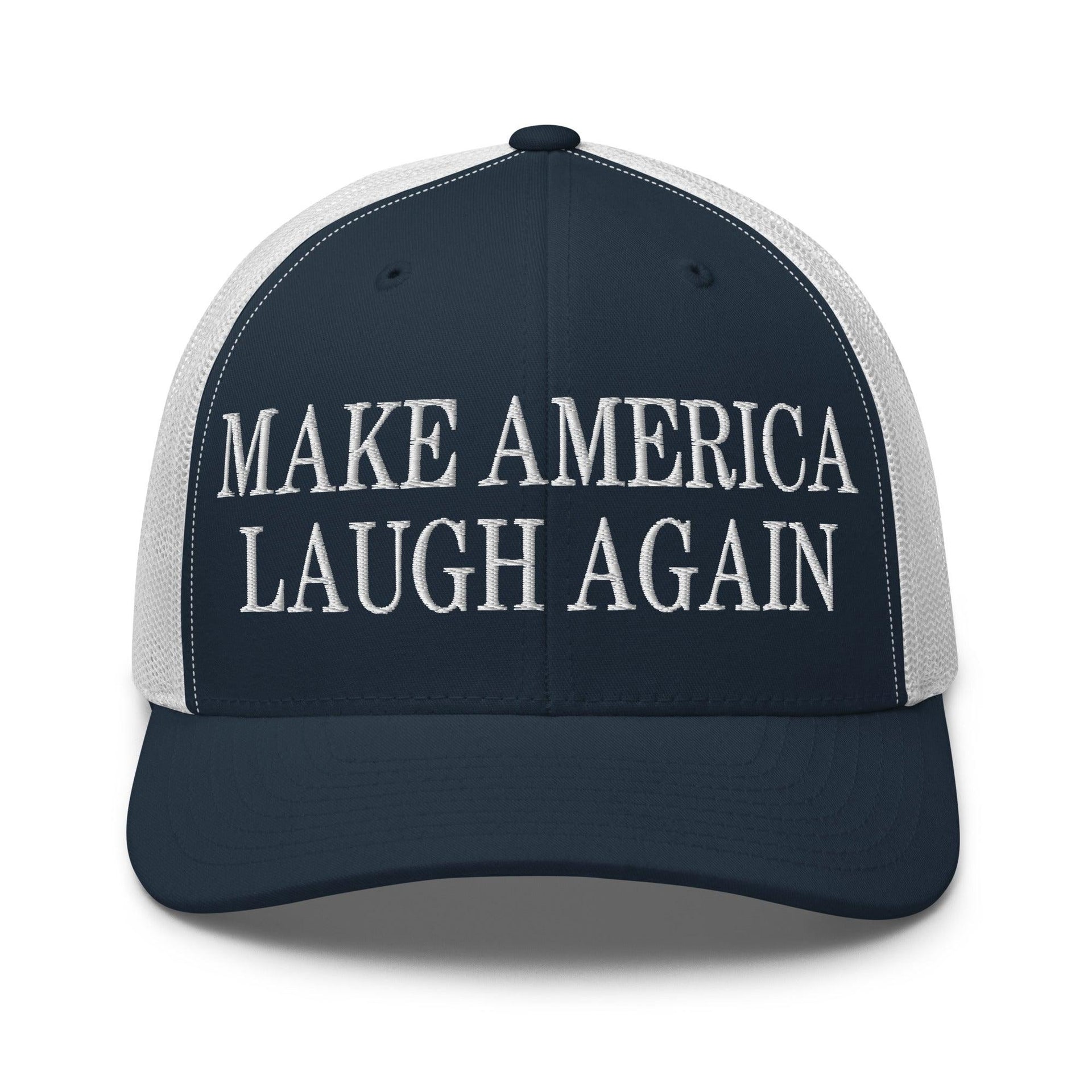 Make Us Laugh Again Mesh Trucker Hat Navy White Capital Crowns LADs Liberal Make Again Trucker Hats