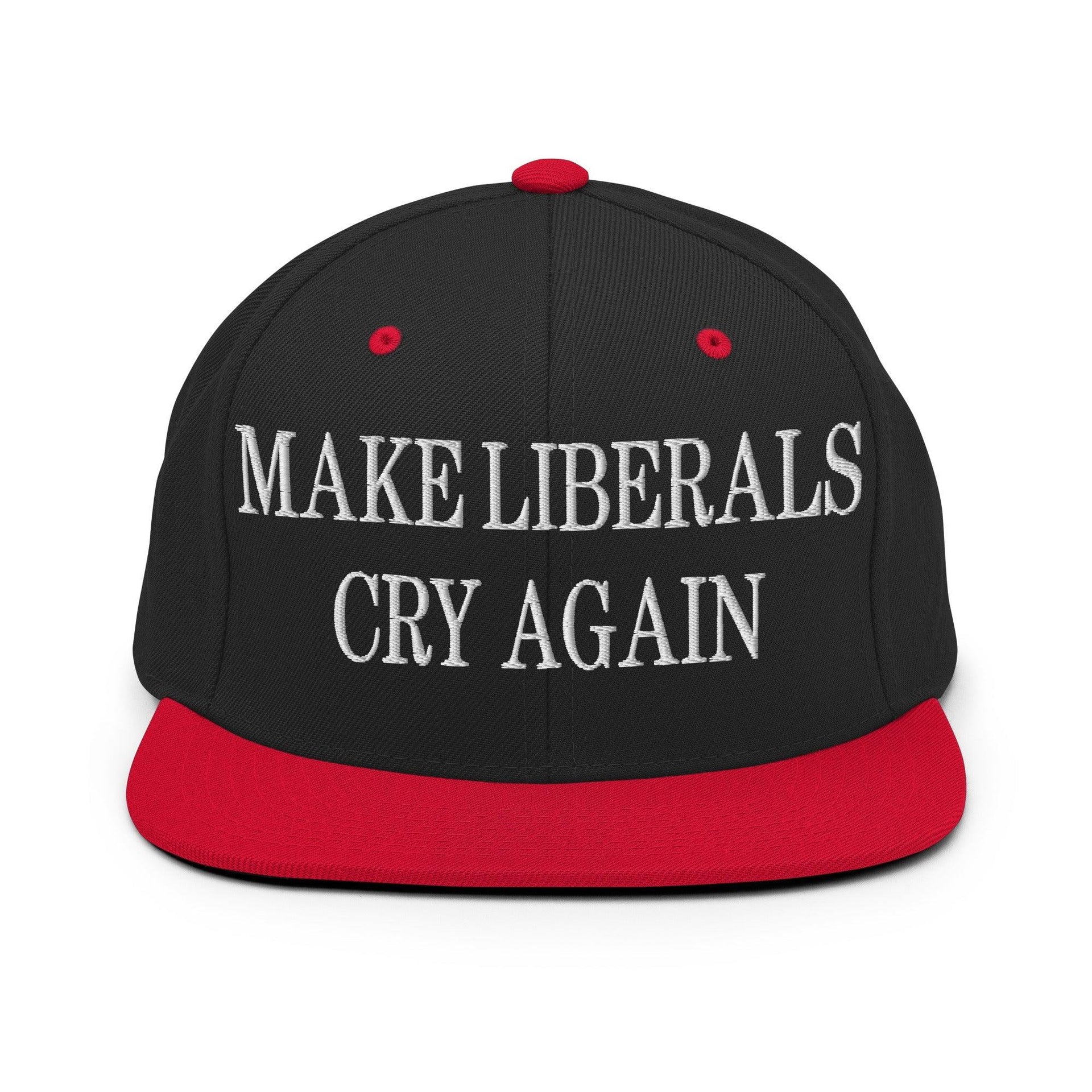 Make Liberals Cry Again Embroidered Flat Bill Brim Snapback Hat Black Red Capital Crowns LADs Make Again