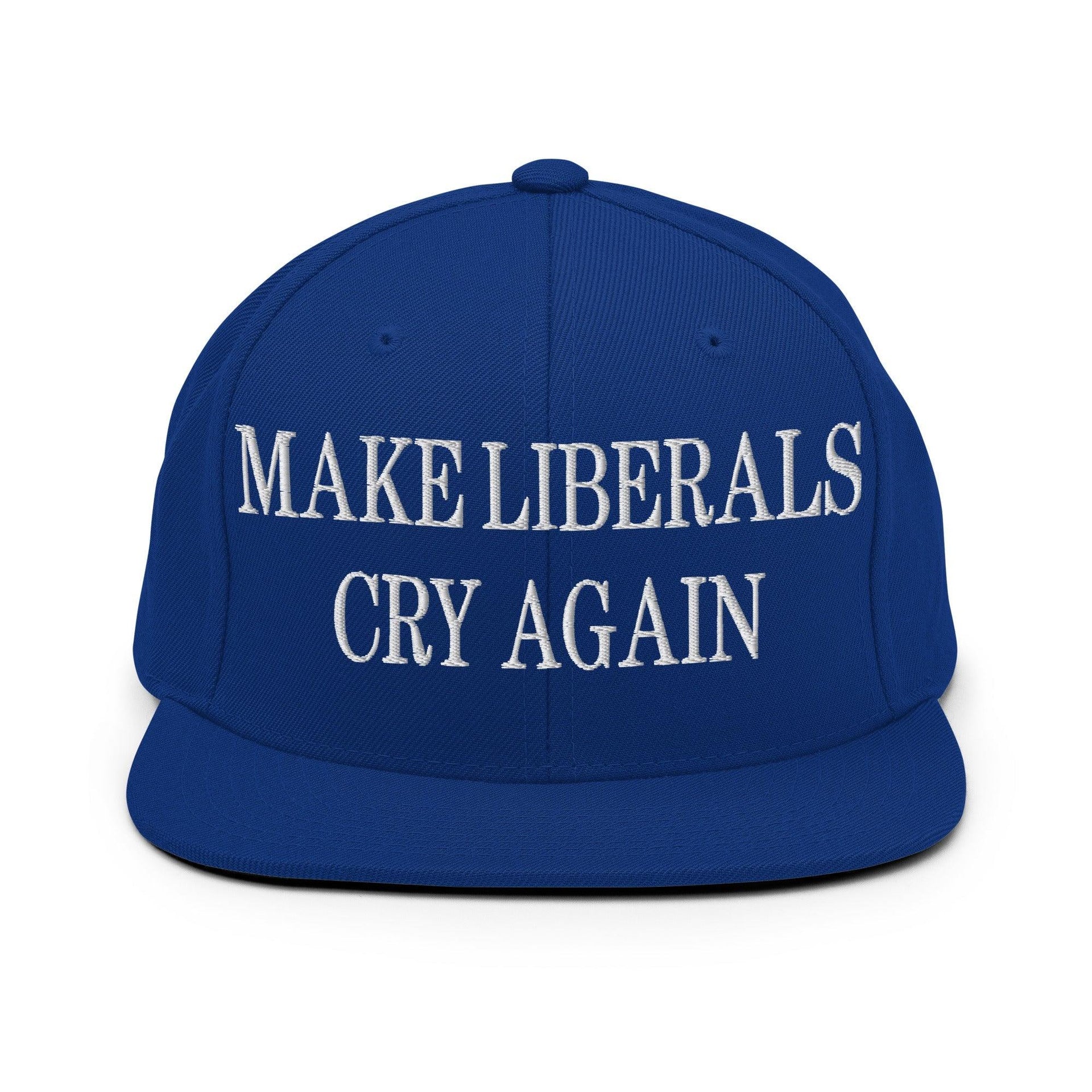 Make Liberals Cry Again Embroidered Flat Bill Brim Snapback Hat Royal Blue Capital Crowns LADs Make Again