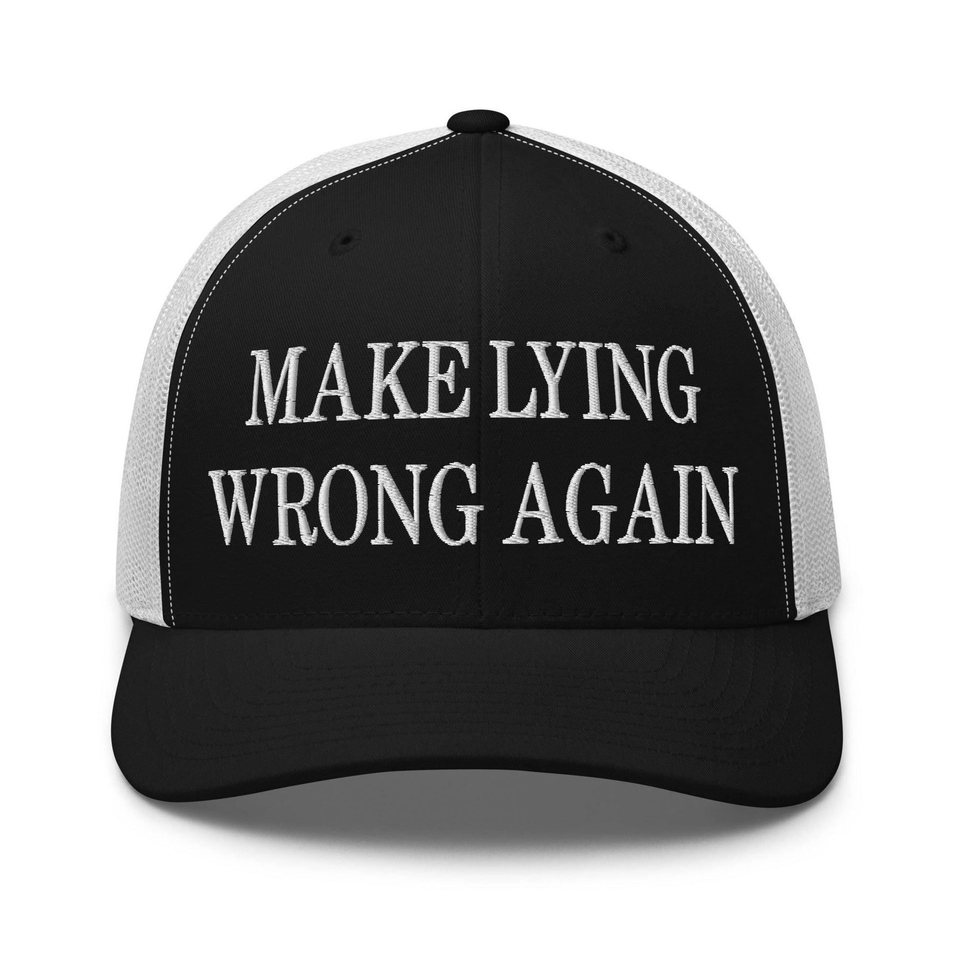 Make Lying Wrong Again Embroidered Mesh Trucker Hat Black White Capital Crowns LADs Make Again Trucker Hats