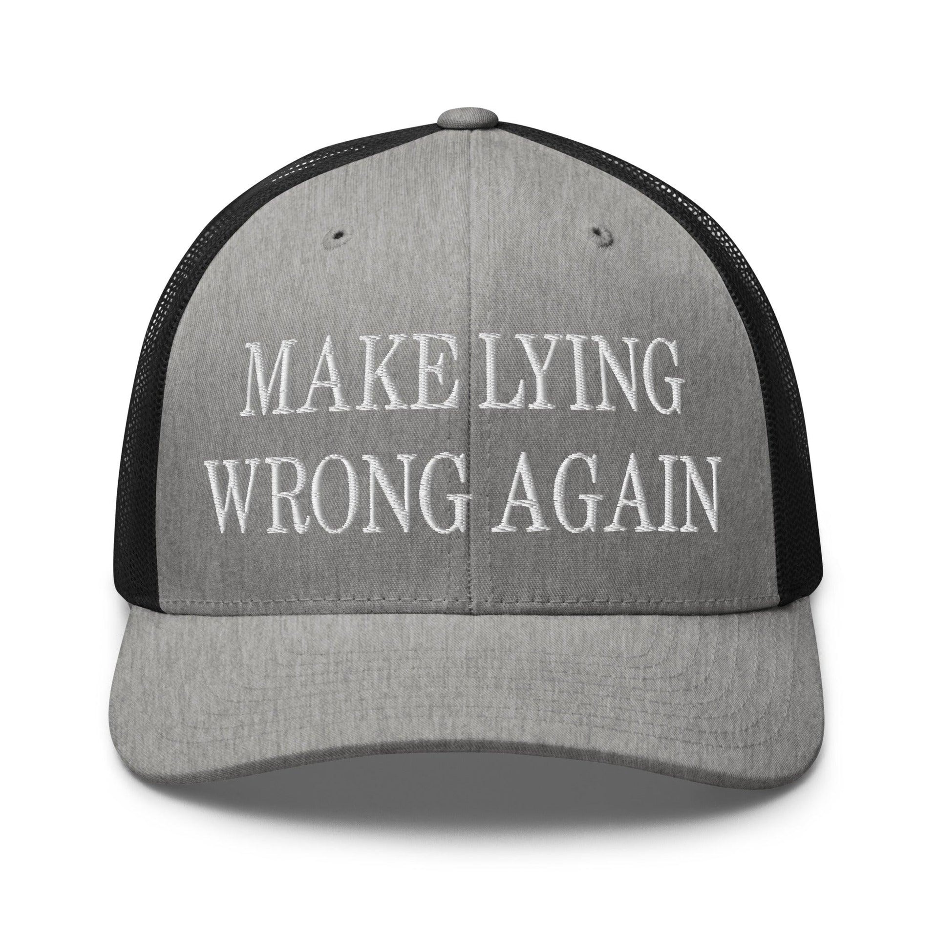 Make Lying Wrong Again Embroidered Mesh Trucker Hat Heather Black Capital Crowns LADs Make Again Trucker Hats