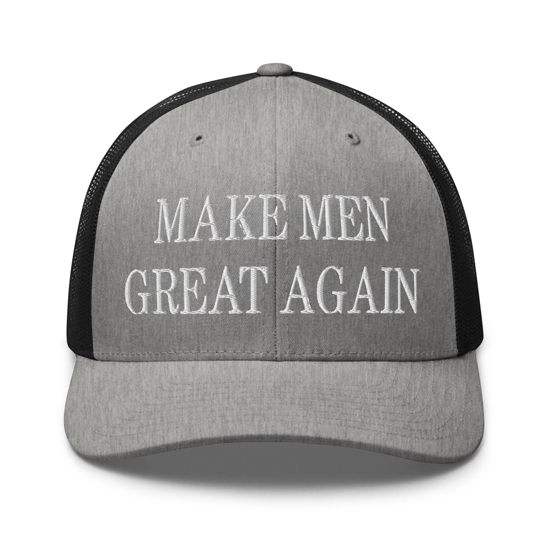 Make Men Great Again Embroidered Mesh Trucker Hat Heather Black Capital Crowns Make Again Trucker Hats