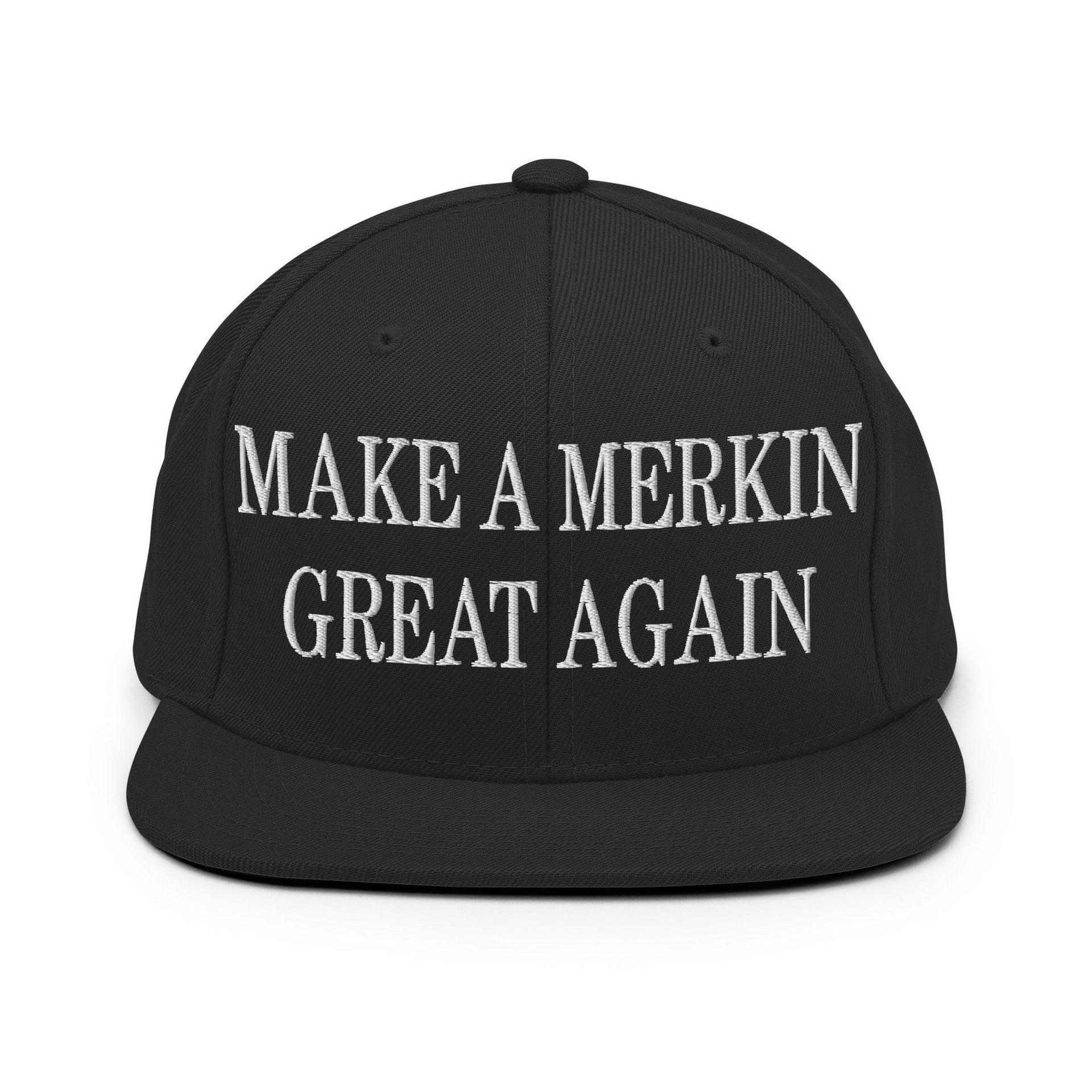 Make A Merkin Great Again Embroidered Flat Bill Brim Snapback Hat Black Capital Crowns LADs Make Again Snapback Hats