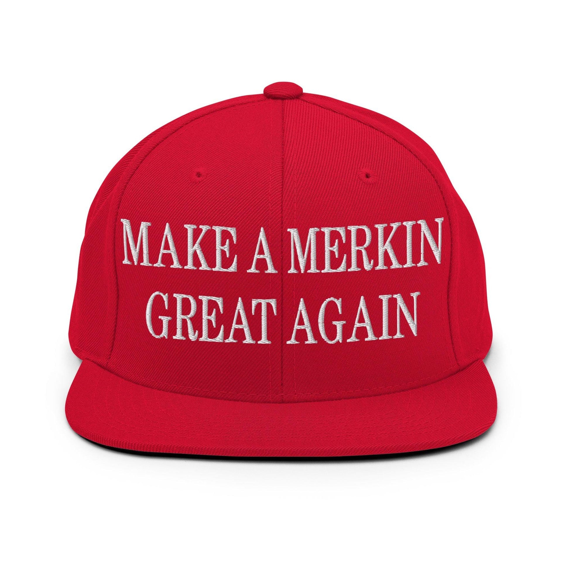 Make A Merkin Great Again Embroidered Flat Bill Brim Snapback Hat Red Capital Crowns LADs Make Again Snapback Hats