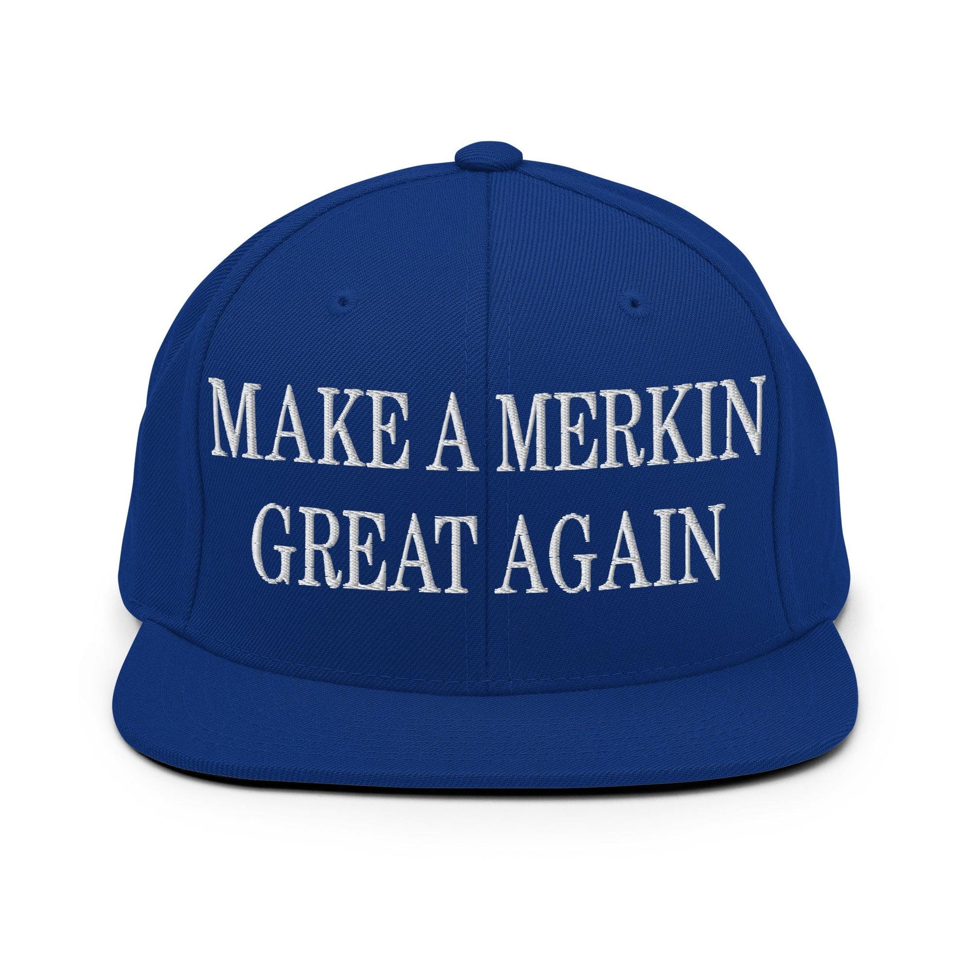 Make A Merkin Great Again Embroidered Flat Bill Brim Snapback Hat Royal Blue Capital Crowns LADs Make Again Snapback Hats