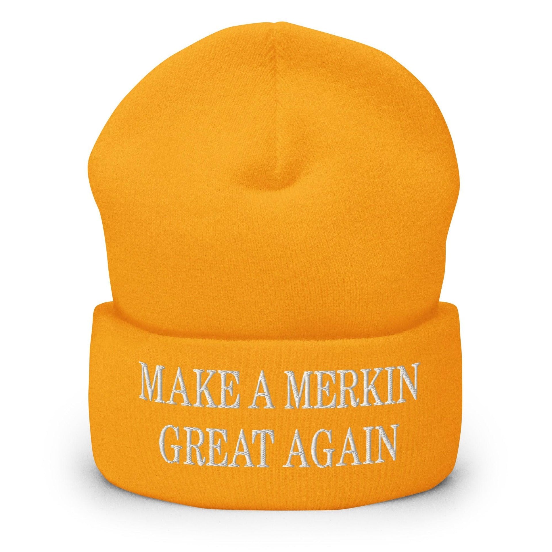 Make A Merkin Great Again Embroidered Knit Cuffed Beanie Gold Beanies Capital Crowns Make Again