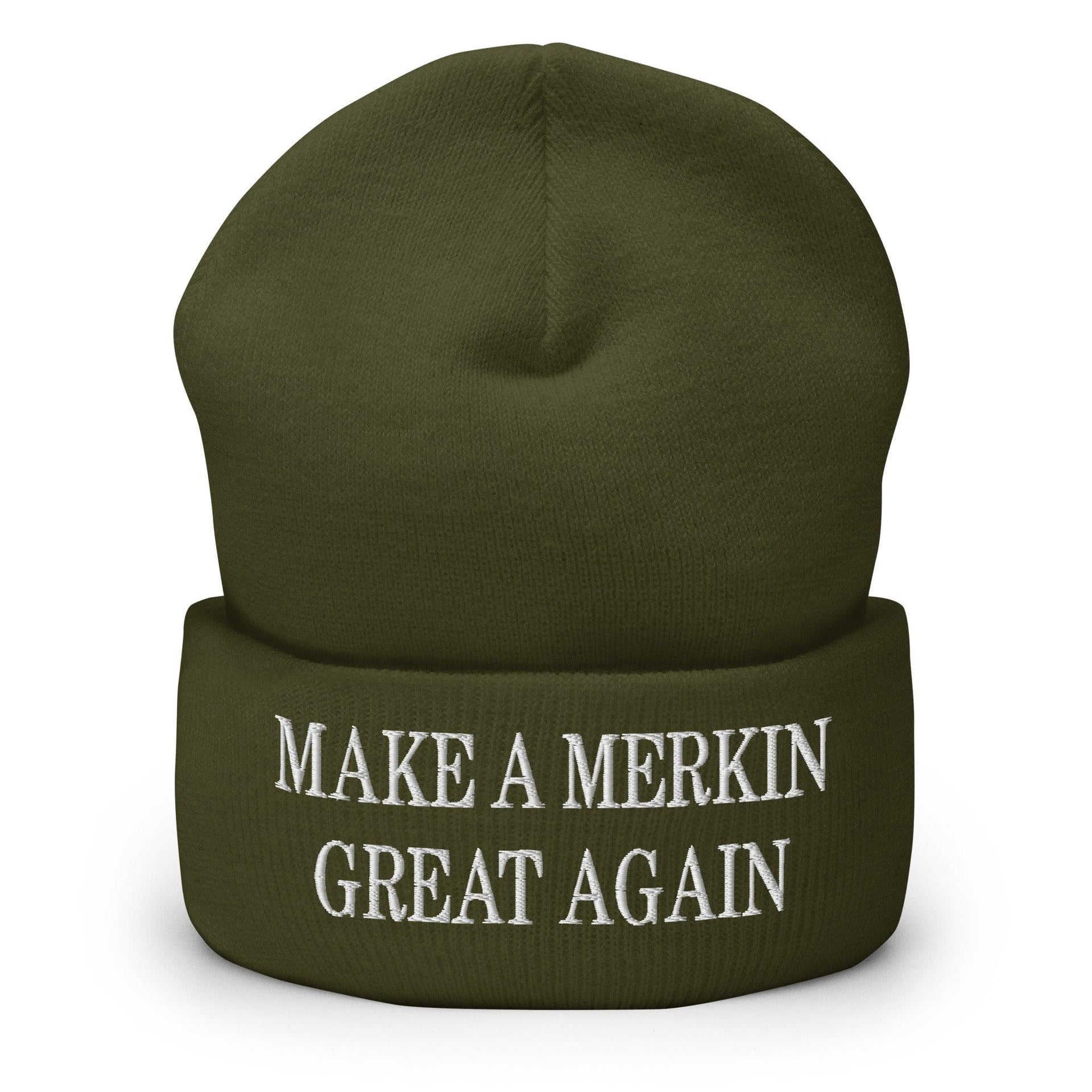 Make A Merkin Great Again Embroidered Knit Cuffed Beanie Olive Beanies Capital Crowns Make Again