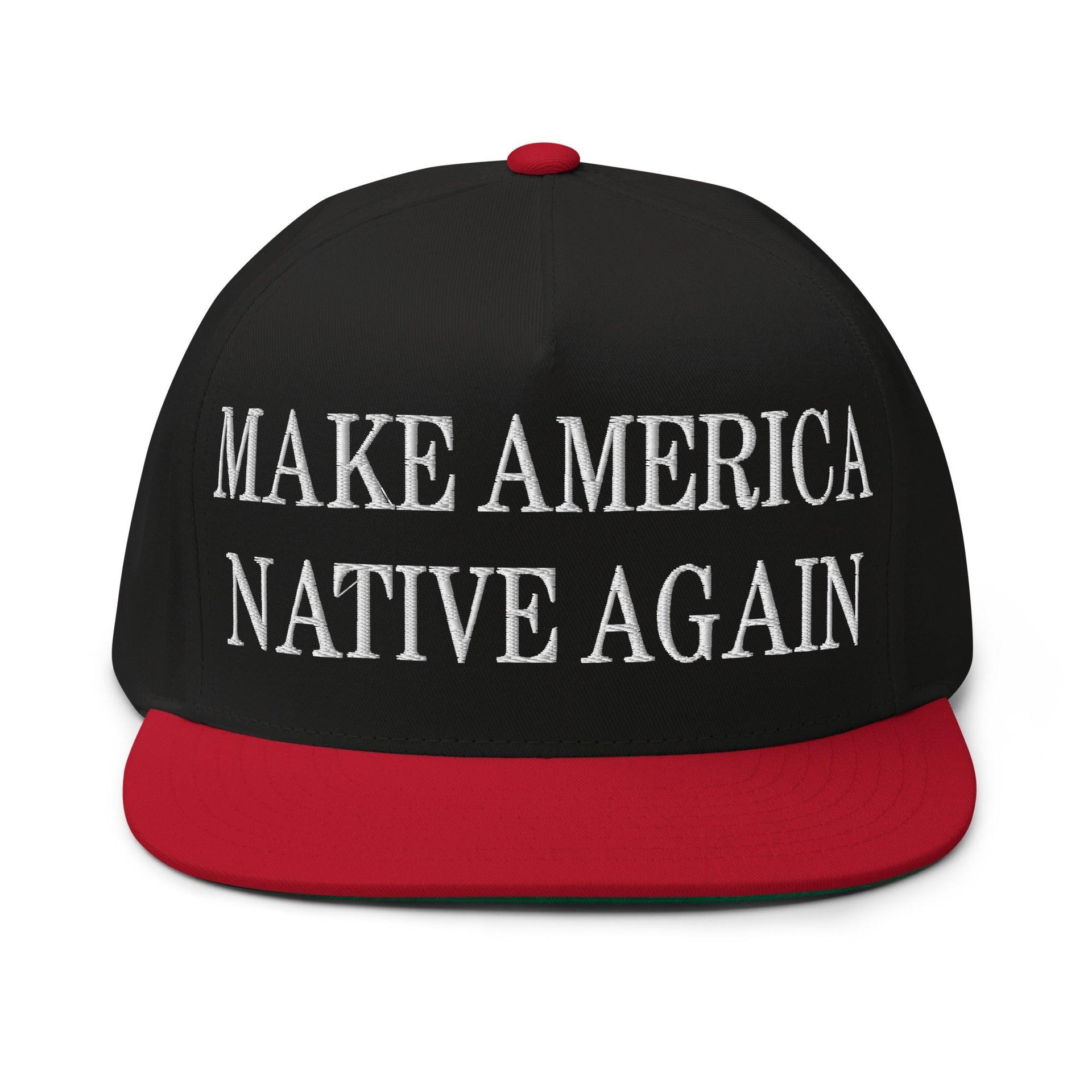 Make Us Native Again Embroidered 5 Panel Flat Bill Brim Snapback Hat Black Red Capital Crowns LADs Make Again Snapback Hats