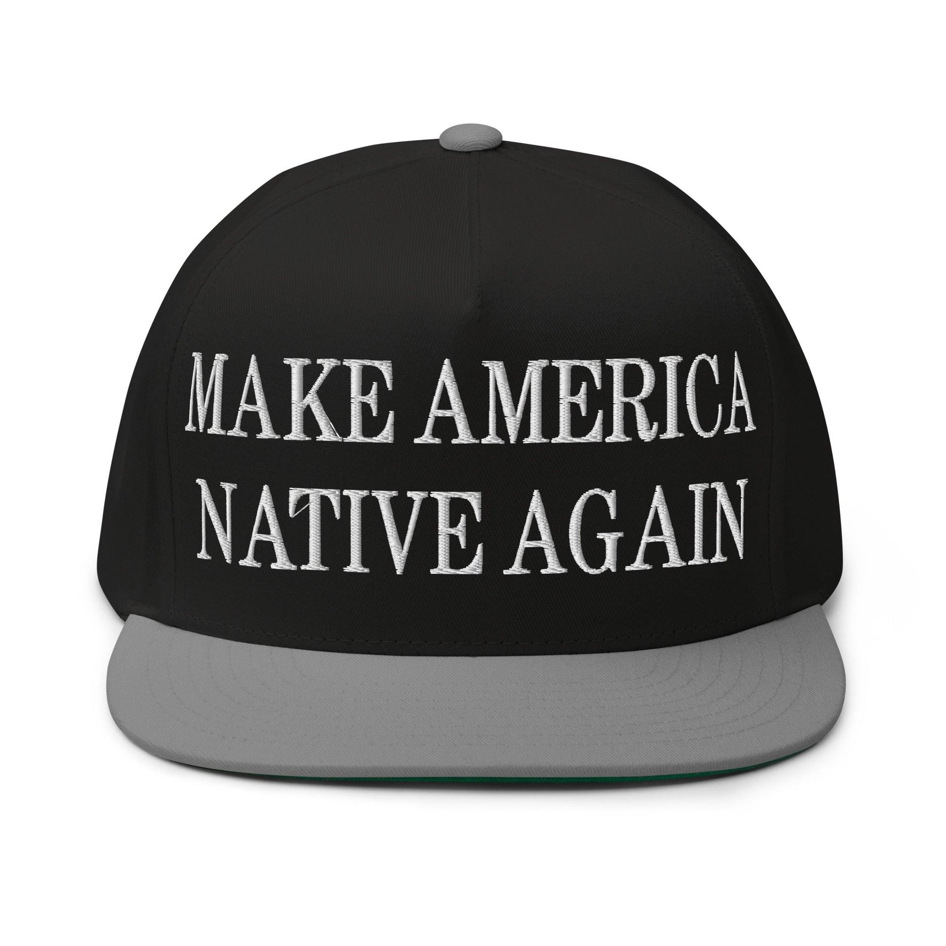 Make Us Native Again Embroidered 5 Panel Flat Bill Brim Snapback Hat Black Grey Capital Crowns LADs Make Again Snapback Hats