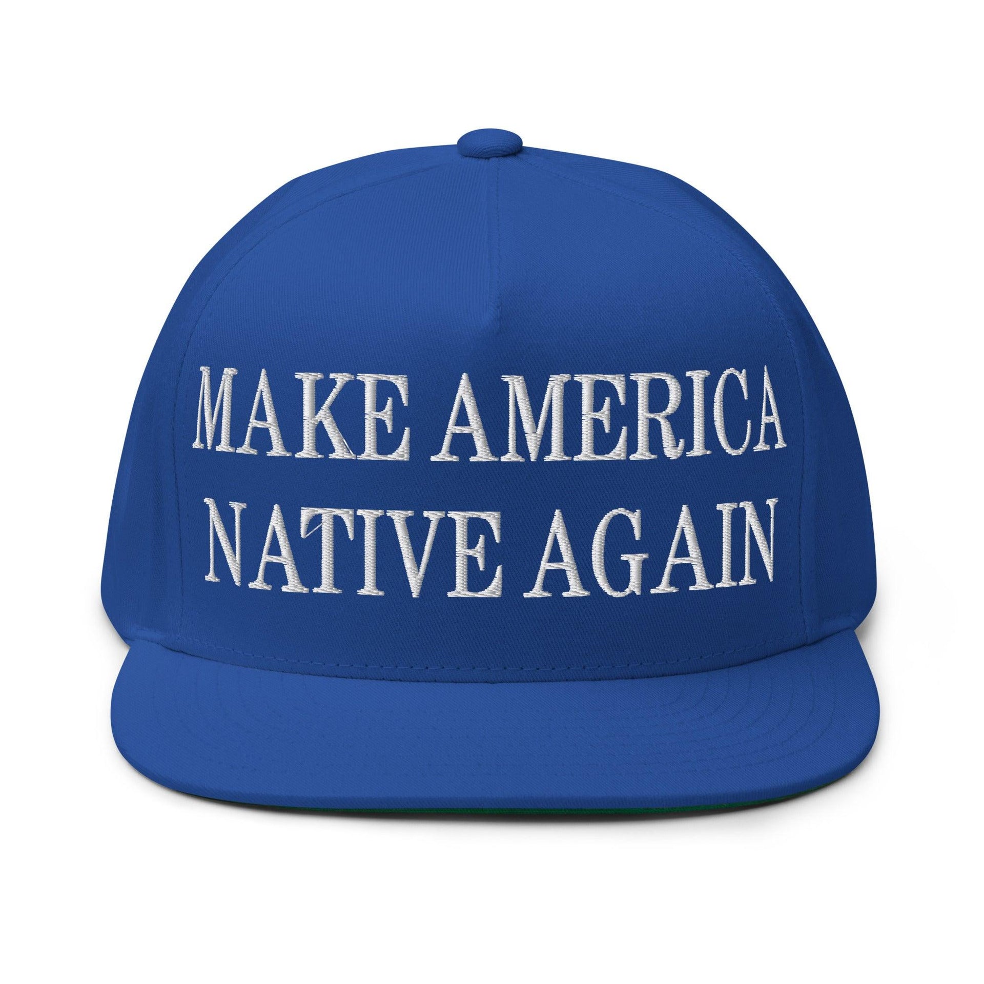 Make Us Native Again Embroidered 5 Panel Flat Bill Brim Snapback Hat Royal Blue Capital Crowns LADs Make Again Snapback Hats
