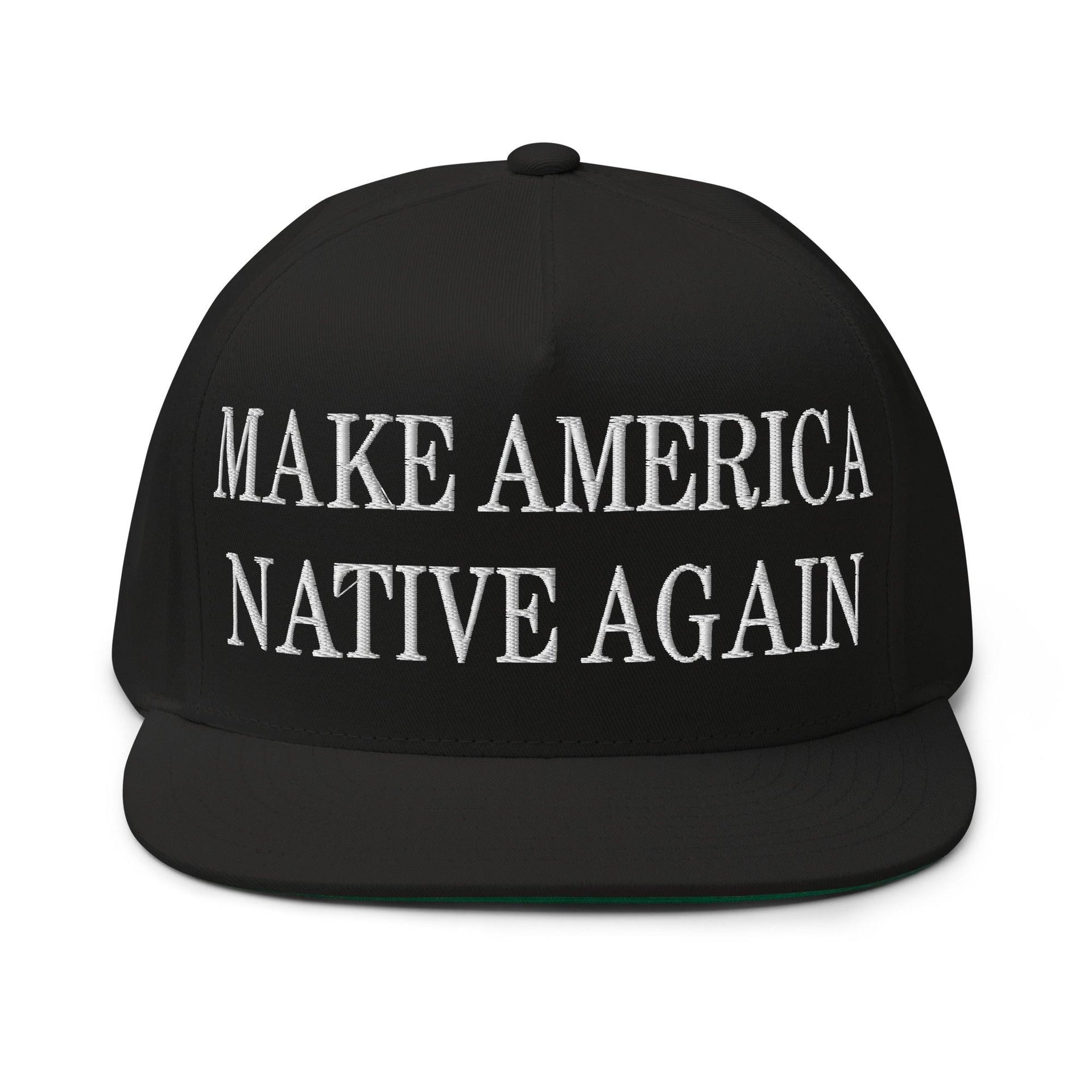 Make Us Native Again Embroidered 5 Panel Flat Bill Brim Snapback Hat Black Capital Crowns LADs Make Again Snapback Hats