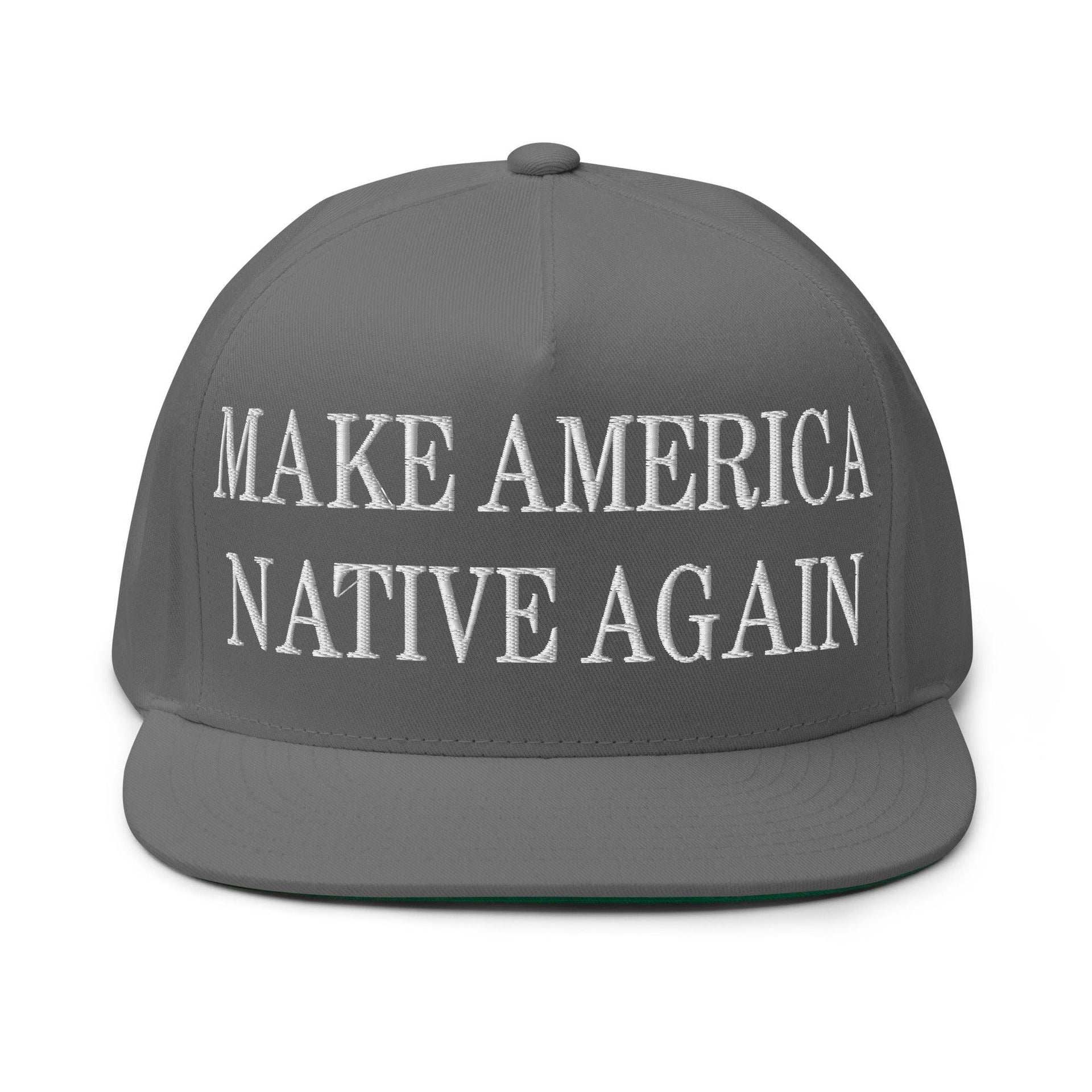 Make Us Native Again Embroidered 5 Panel Flat Bill Brim Snapback Hat Grey Capital Crowns LADs Make Again Snapback Hats