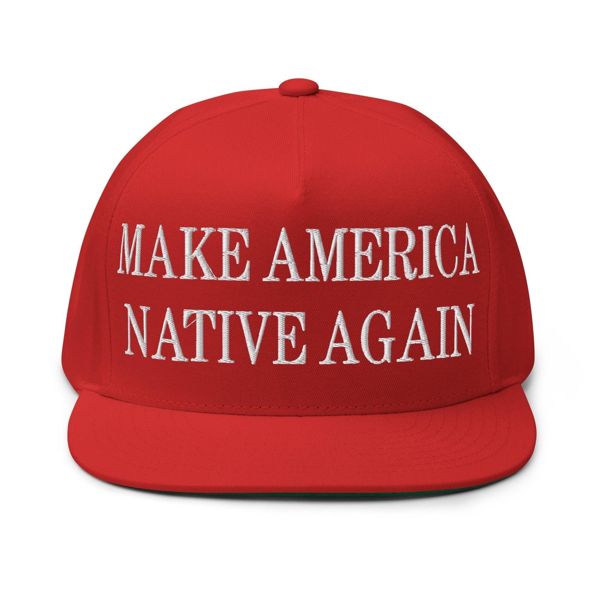 Make Us Native Again Embroidered 5 Panel Flat Bill Brim Snapback Hat Red Capital Crowns LADs Make Again Snapback Hats