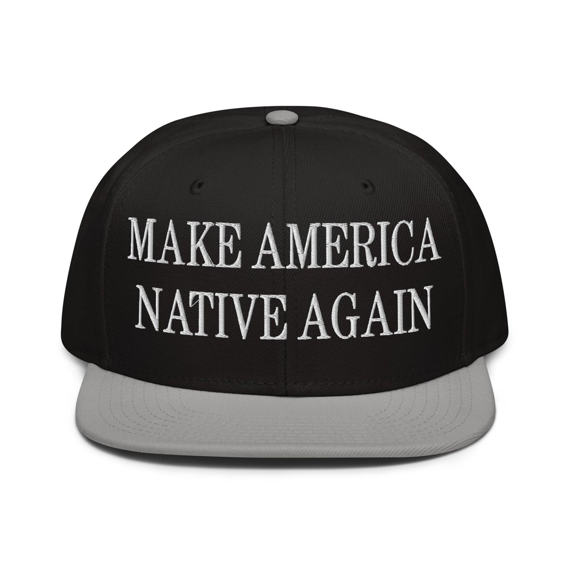 Make Us Native Again Embroidered Flat Brim Bill Snapback Hat Gray Black Black Capital Crowns LADs Make Again Snapback Hats