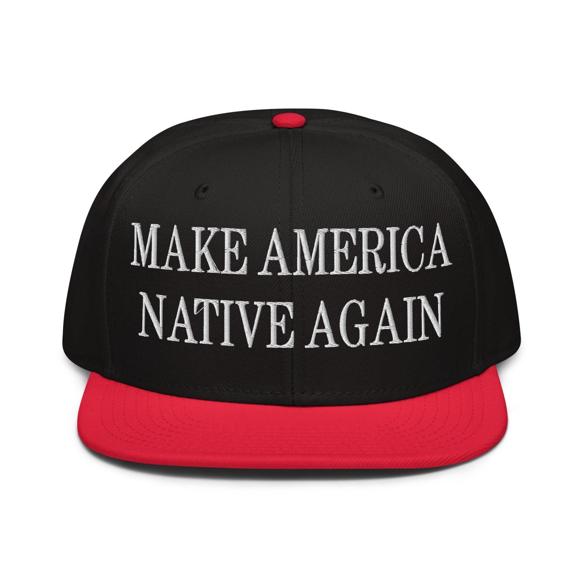 Make Us Native Again Embroidered Flat Brim Bill Snapback Hat Red Black Black Capital Crowns LADs Make Again Snapback Hats