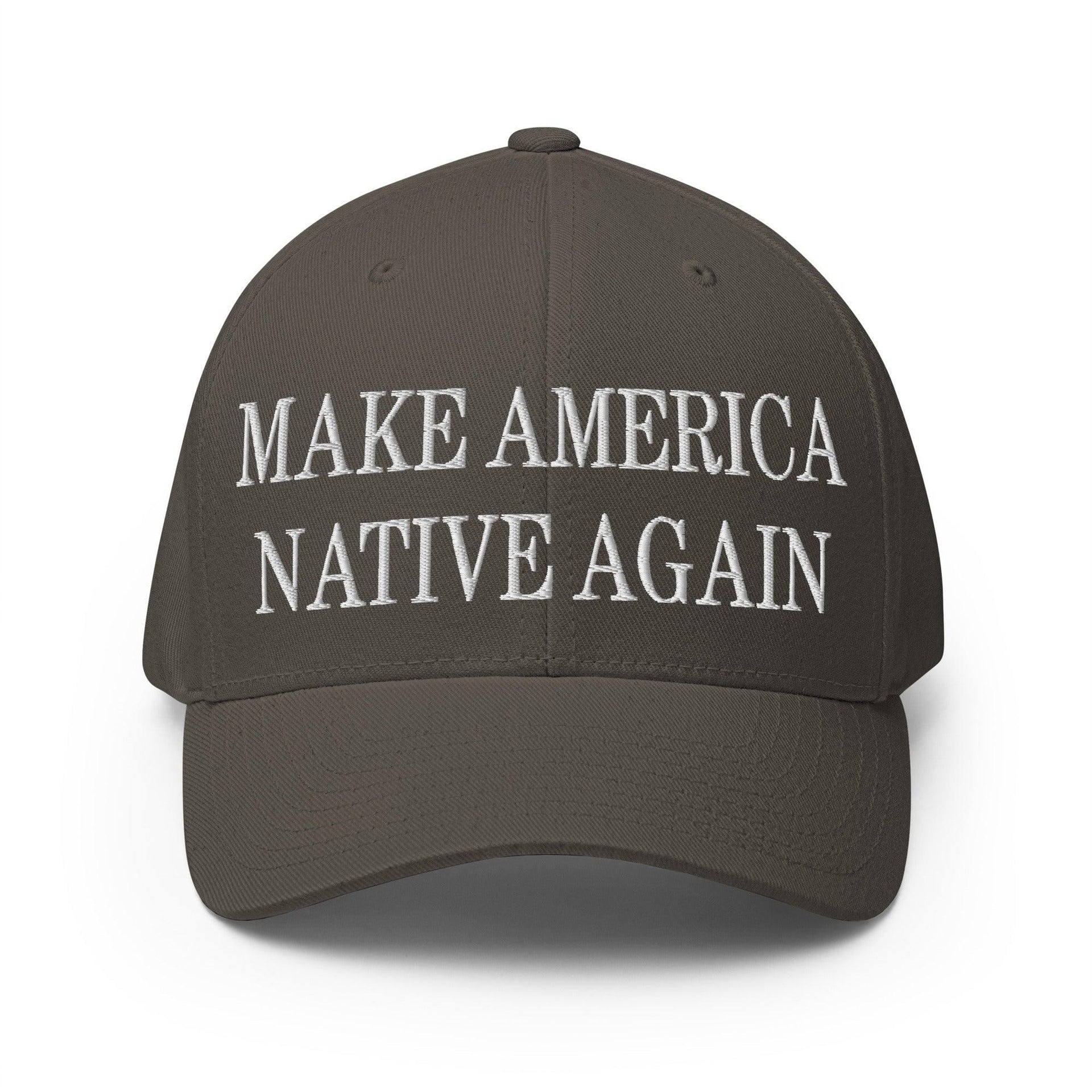 Make Us Native Again Embroidered Stretch Fit Baseball Hat Dark Grey Capital Crowns Make Again Stretch Fit