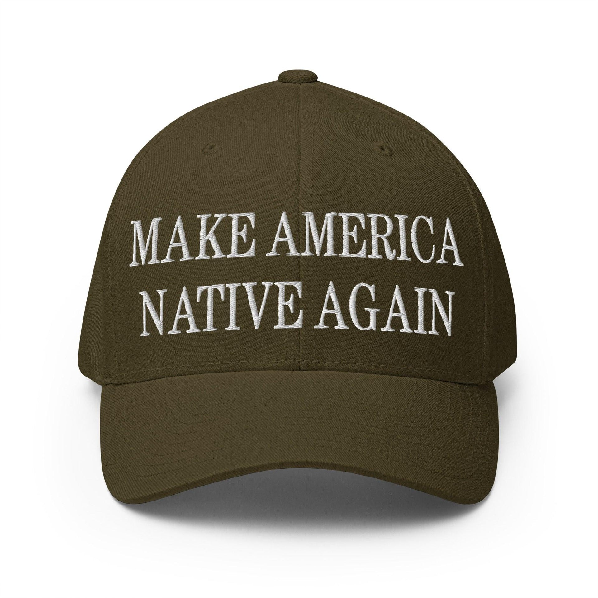 Make Us Native Again Embroidered Stretch Fit Baseball Hat Olive Capital Crowns Make Again Stretch Fit