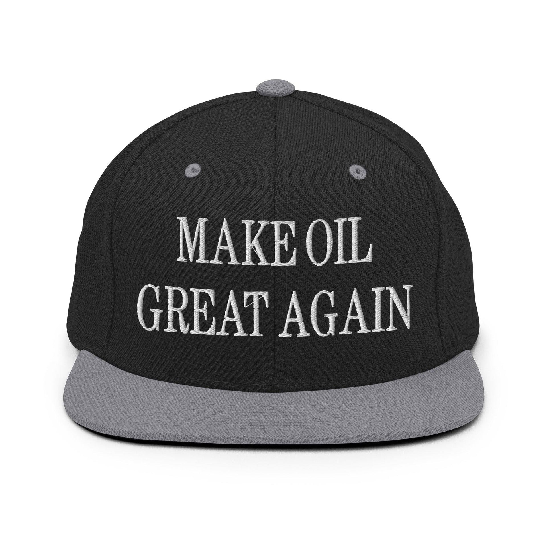 Make Oil Great Again Embroidered Flat Bill Brim Snapback Hat Black Silver Capital Crowns LADs Make Again